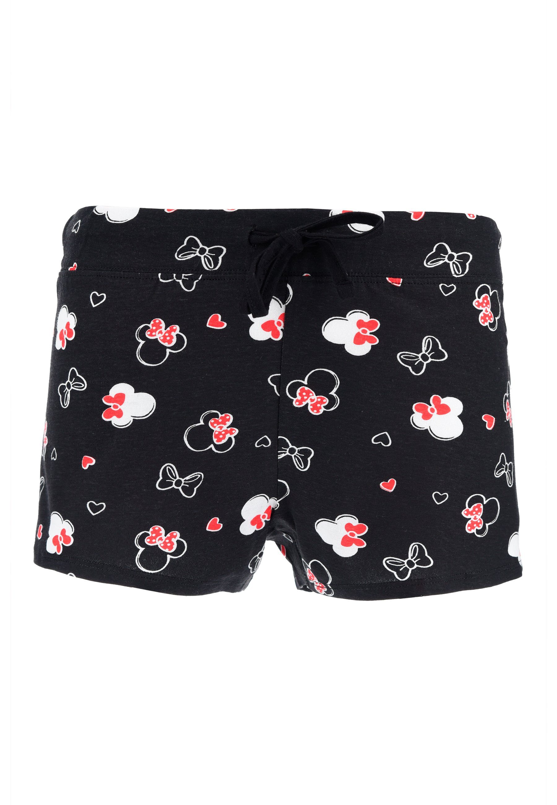 Damen Sommer-Pyjama Frauen (2 und tlg) Set kurz Shorty Minnie T-Shirt Mouse Shorts Disney Grau