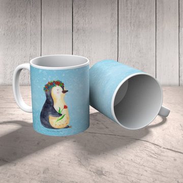 Mr. & Mrs. Panda Kinderbecher Pinguin Blumen - Eisblau - Geschenk, Kaffeetasse, Liebeskummer, Kinde, Kunststoff, Mikrowellenbeständig
