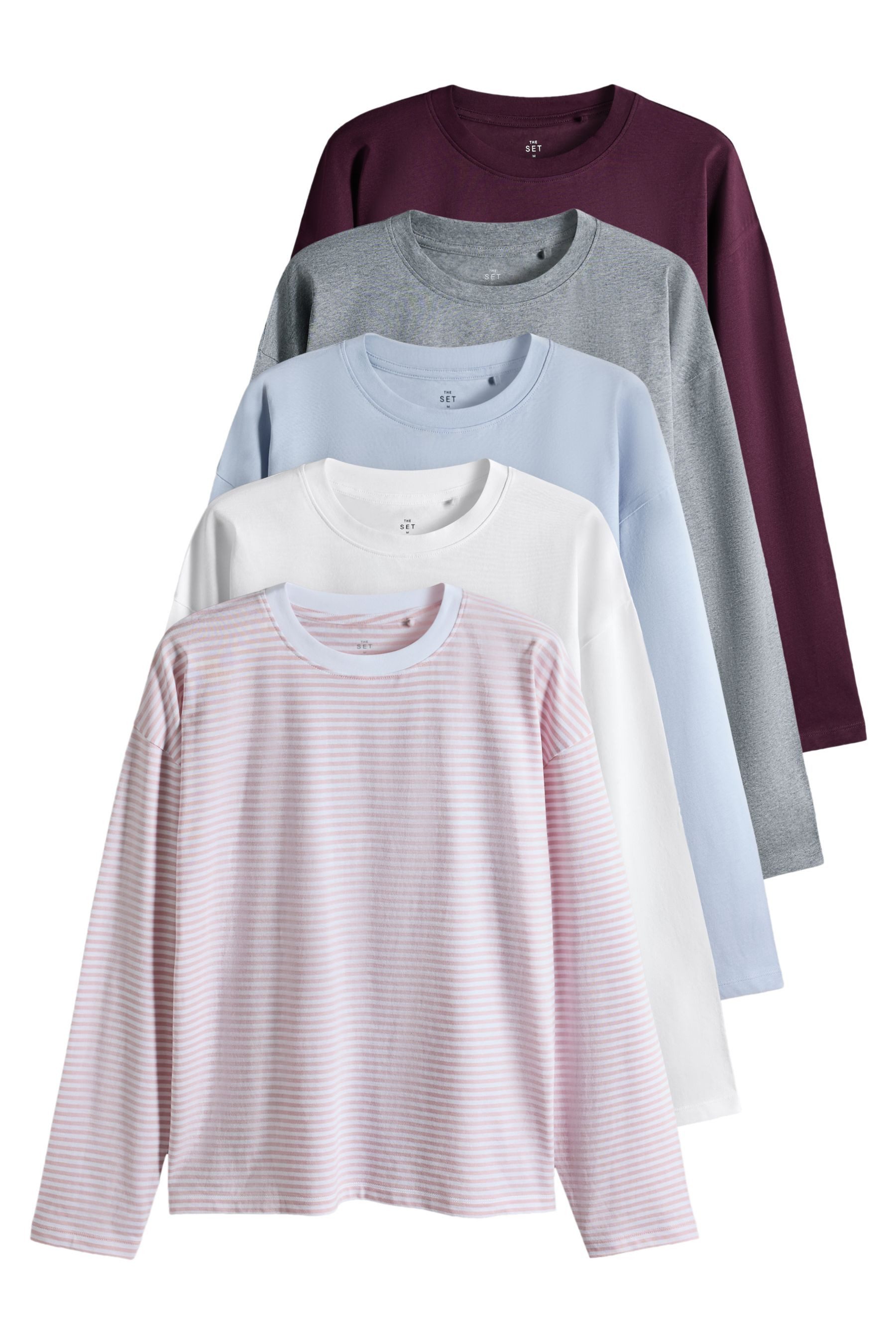 The Set Langarmshirt The Set 5 x Essentials Relaxed Fit Langarmshirts (5-tlg)