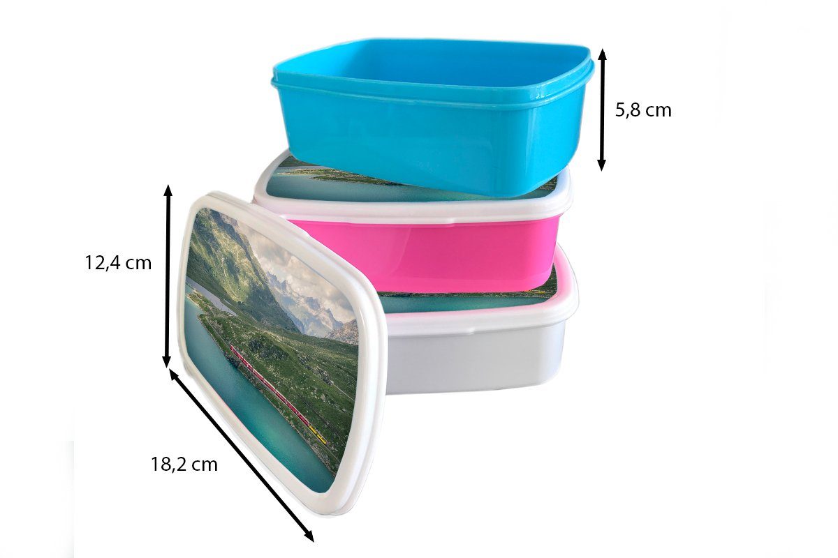 Lunchbox Wassers, des Kunststoff, Zug Mädchen, Snackbox, MuchoWow (2-tlg), Brotdose Brotbox blauen Kinder, für entlang Erwachsene, Ein rosa Kunststoff