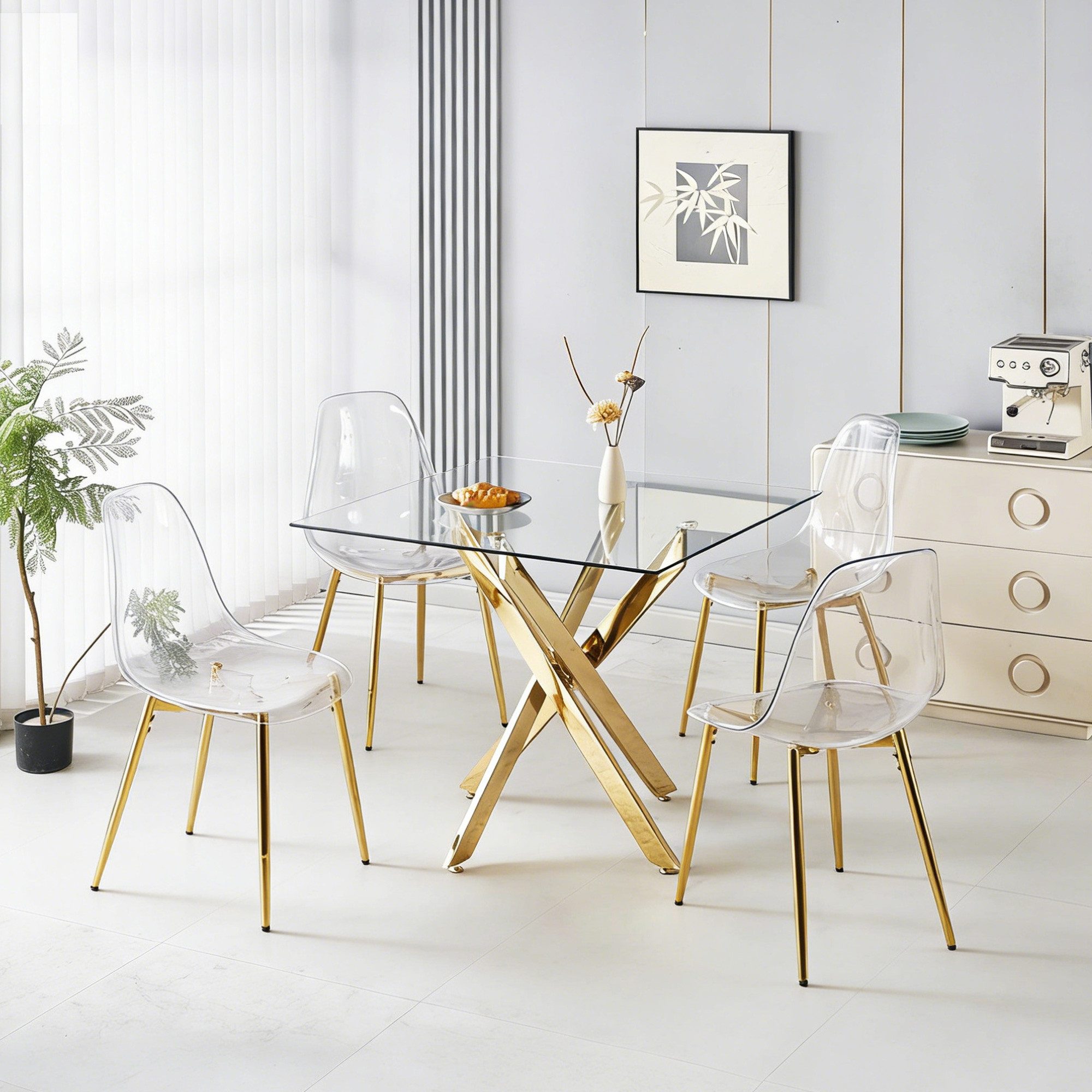 Celya Essgruppe Modernes Design 5-teiliges, (1 Tisch und 4 Stühle, Hochlehnen), Perfekt für Esszimmer, Schminktische