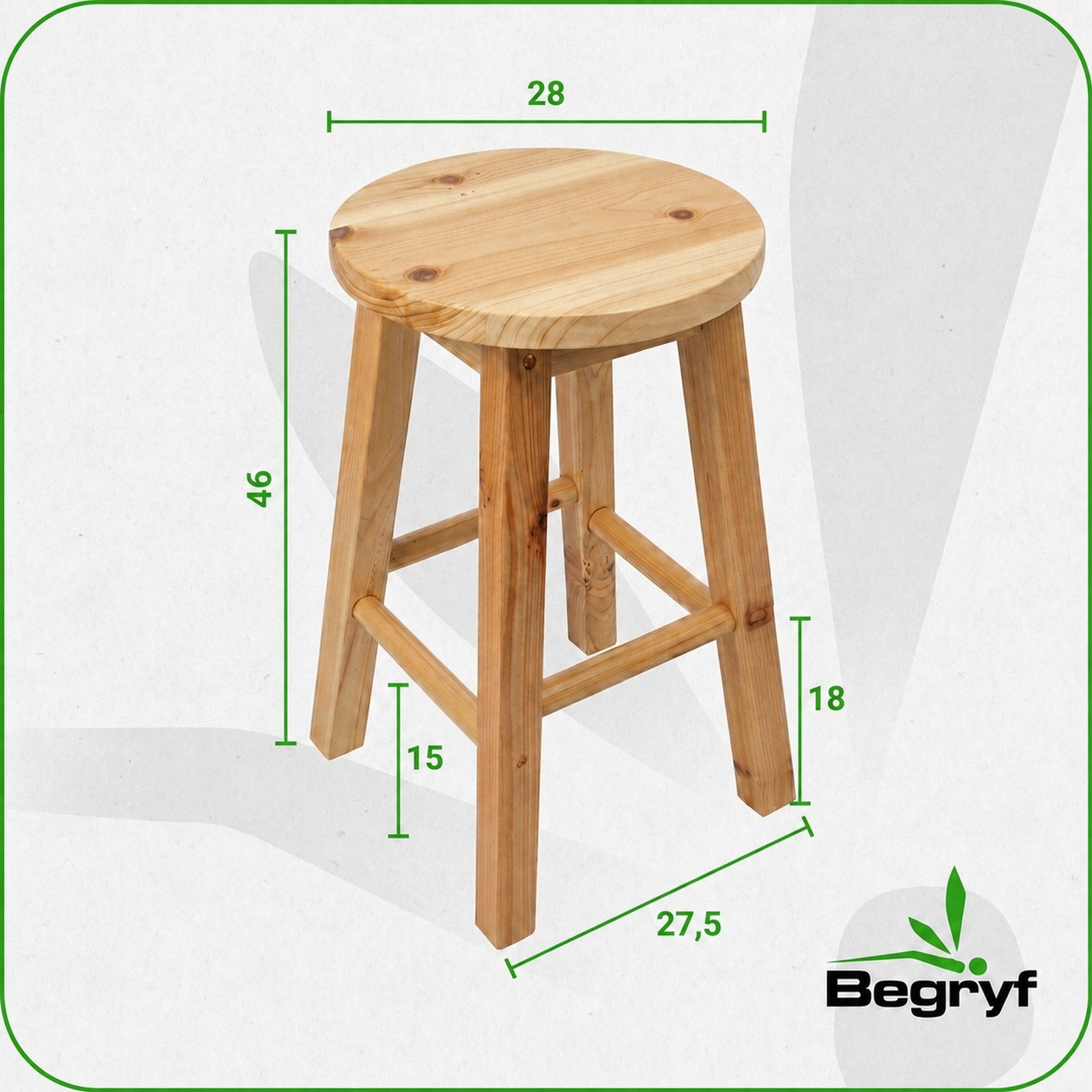 BEGRYF Hocker HOLZHOCKER Kiefer Natur 2-er Set 28 x 28 x 46 cm runde Sitzfläche (2er-Set, 2 St) – Bild 3 von 5