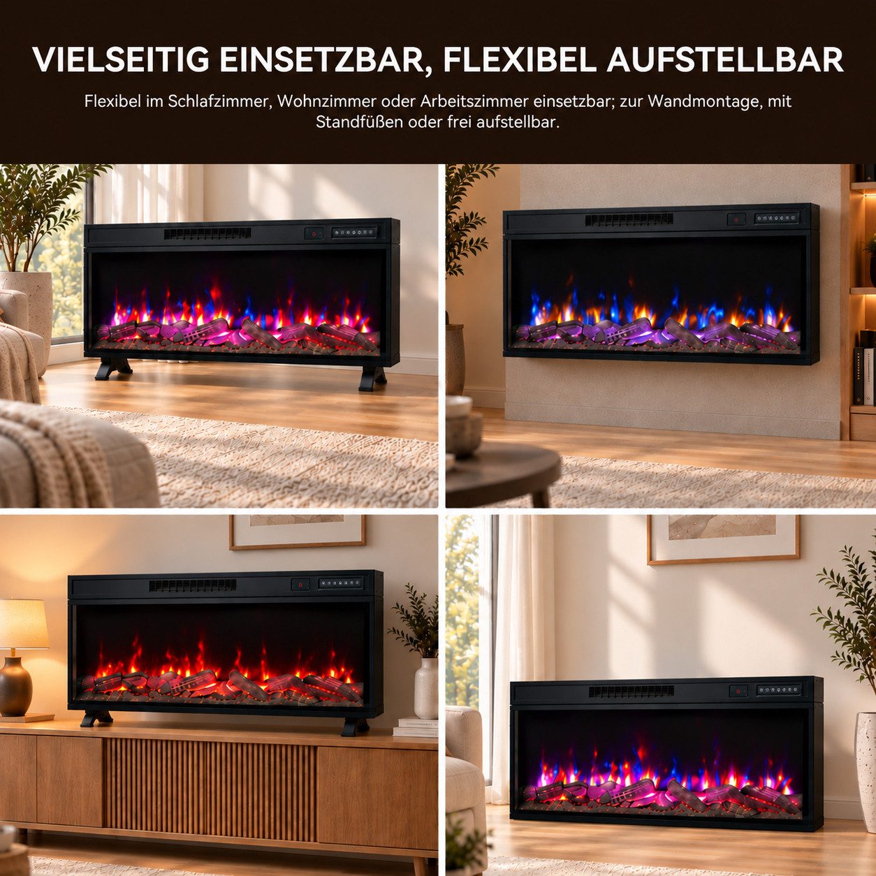 HOMAVO Elektrokamin mit 1000W/2000W Heizung, 12 3D-Flammenfarben, 36" - Stand, Einbaukamin / 50" - Wand, Einbaukamin, App-Steuerung – Bild 3 von 5