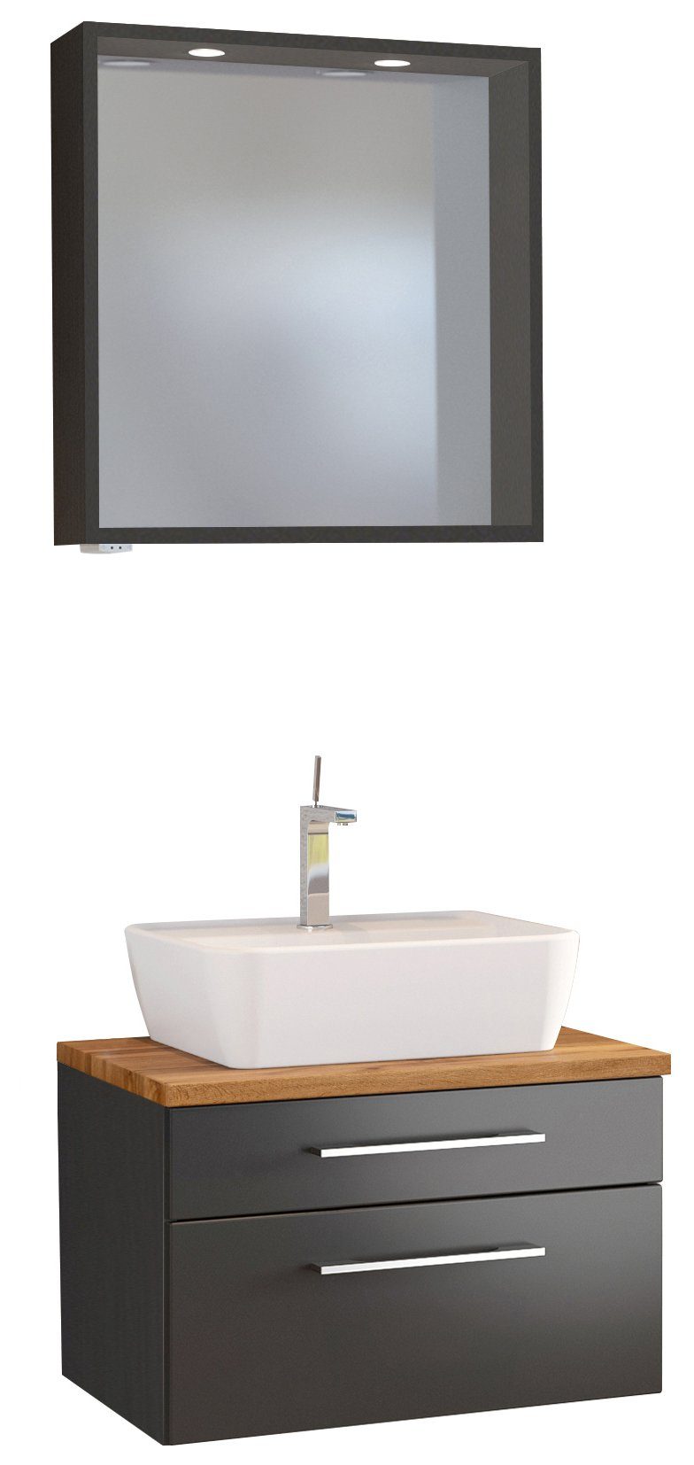HELD MÖBEL Badmöbel-Set Waschtisch-Set Davos 60 cm graphit/matt grau