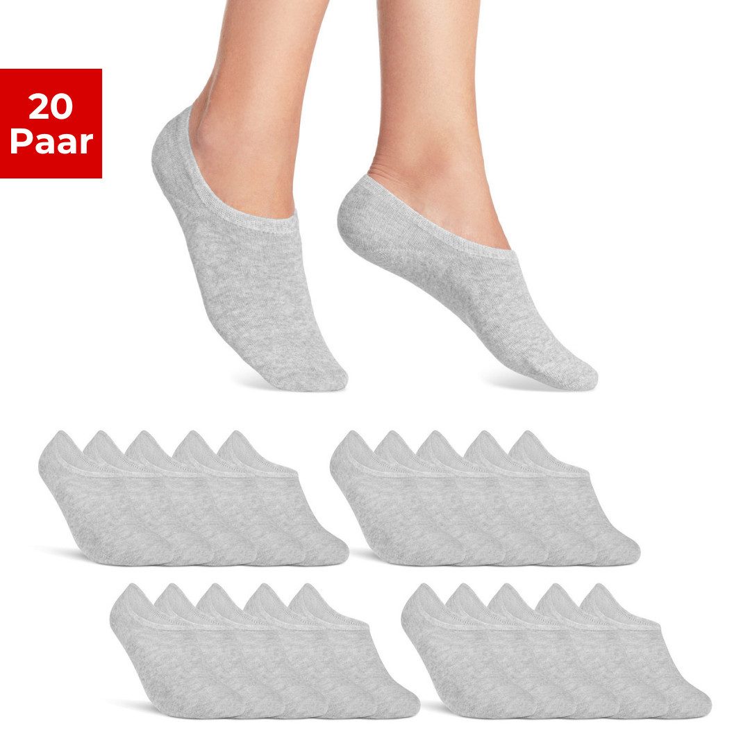sockenkauf24 Sneakersocken 20 Paar Füßlinge Damen&Herren mit Silikon tief ausgeschnitten