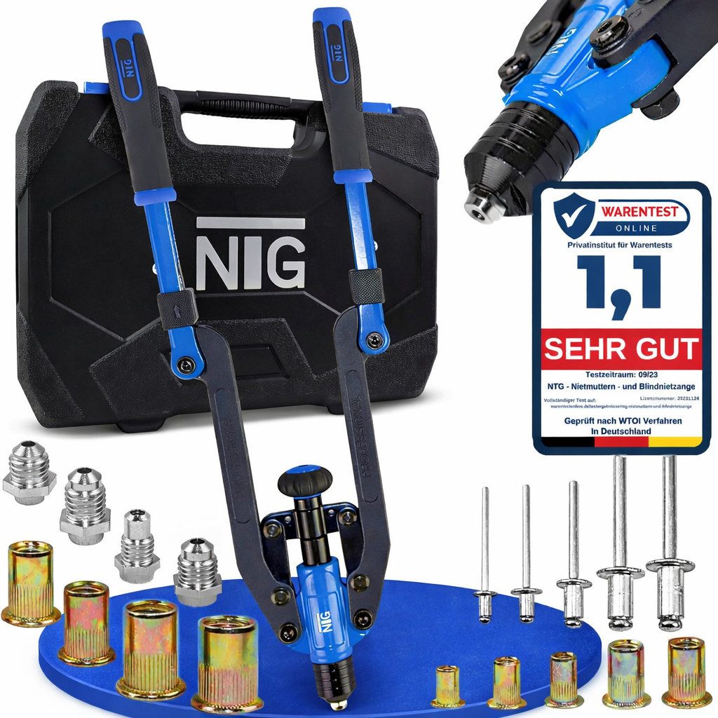 NTG Nutzfahrzeug Technik GmbH Blindnietzange Nietmutternzange Set 2 In 1 Nietmutter 86 tlg. + Aufbewahrungskoffer