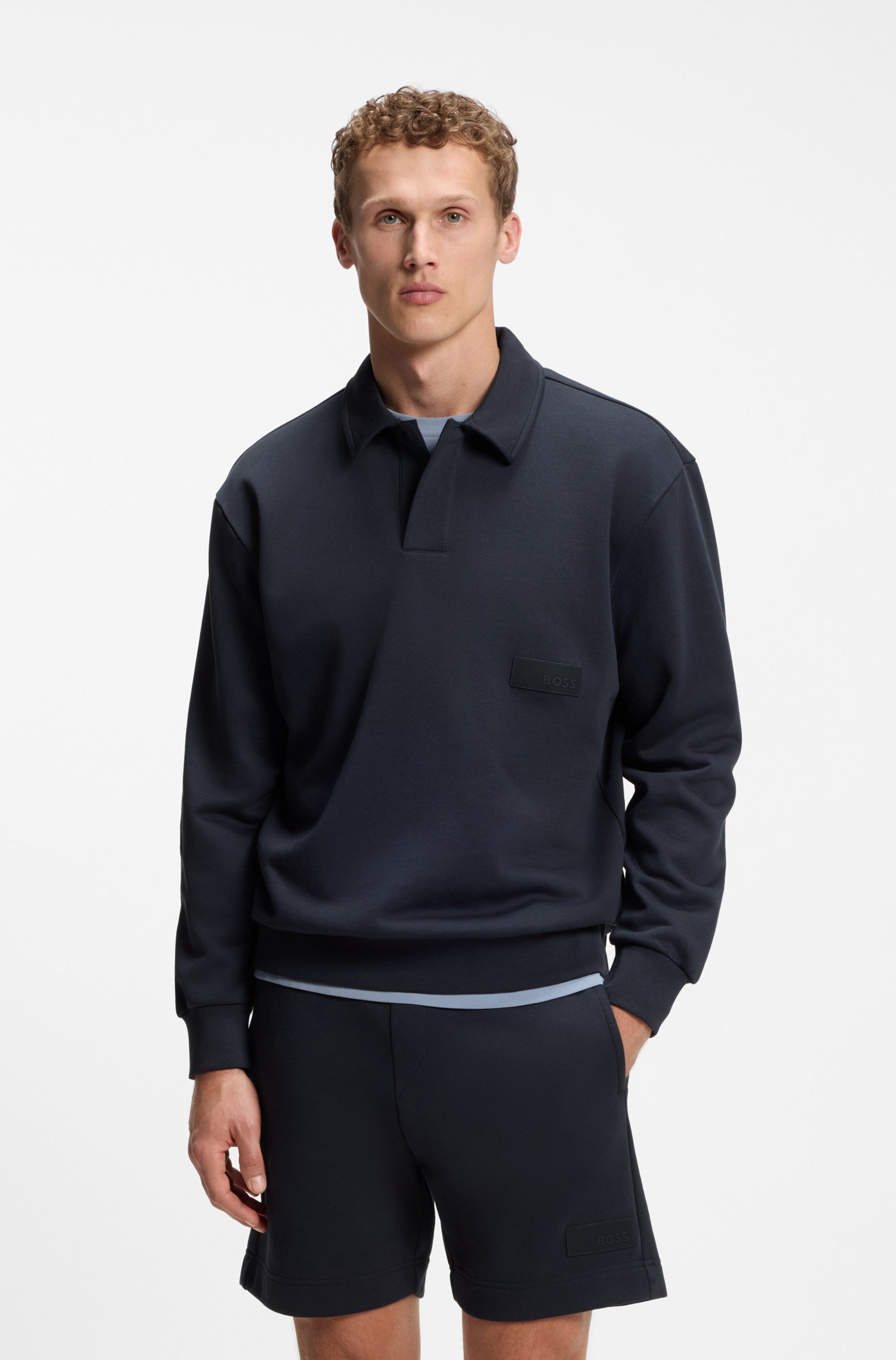 BOSS GREEN Sweatshirt Polokragen und verdeckte Knopfleiste, Relaxed Fit – Bild 2 von 5