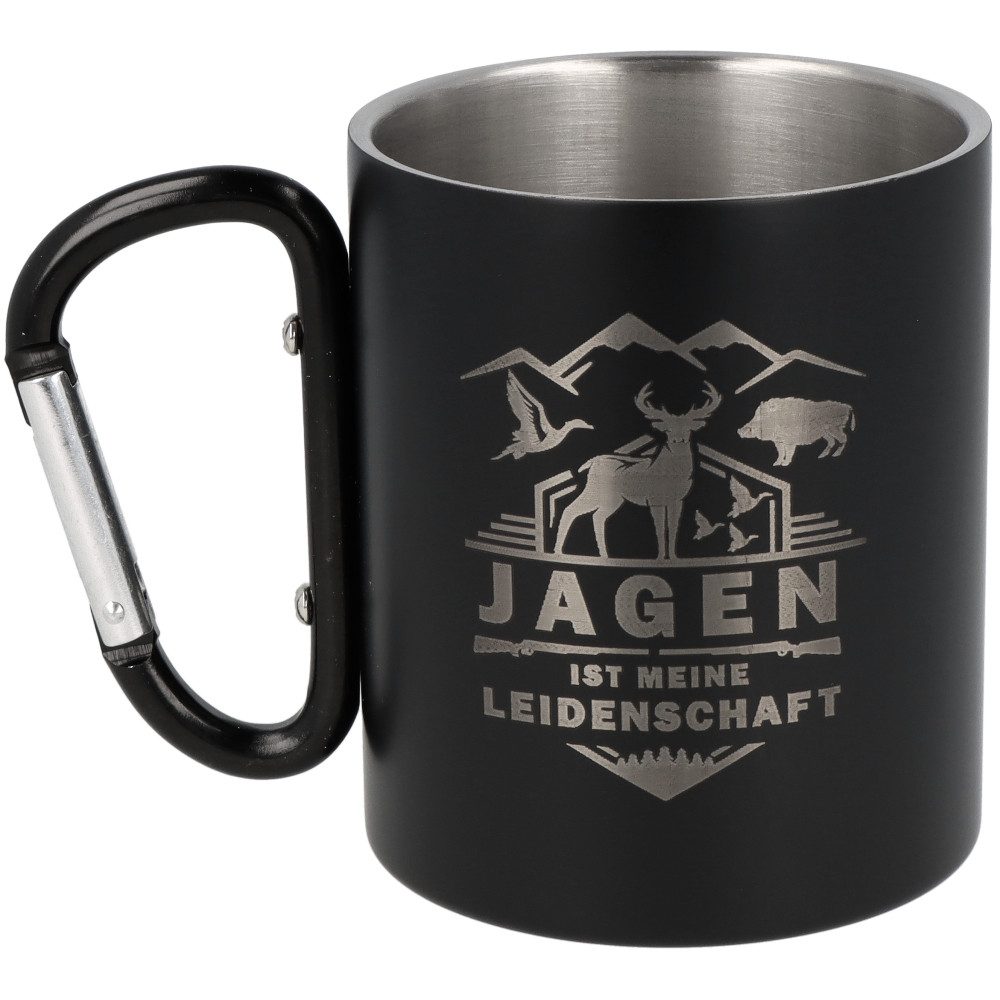 Spruchreif® Tasse Doppelwand Edelstahltasse mit Karabinerhaken & Gravur, Jagdgeschenk