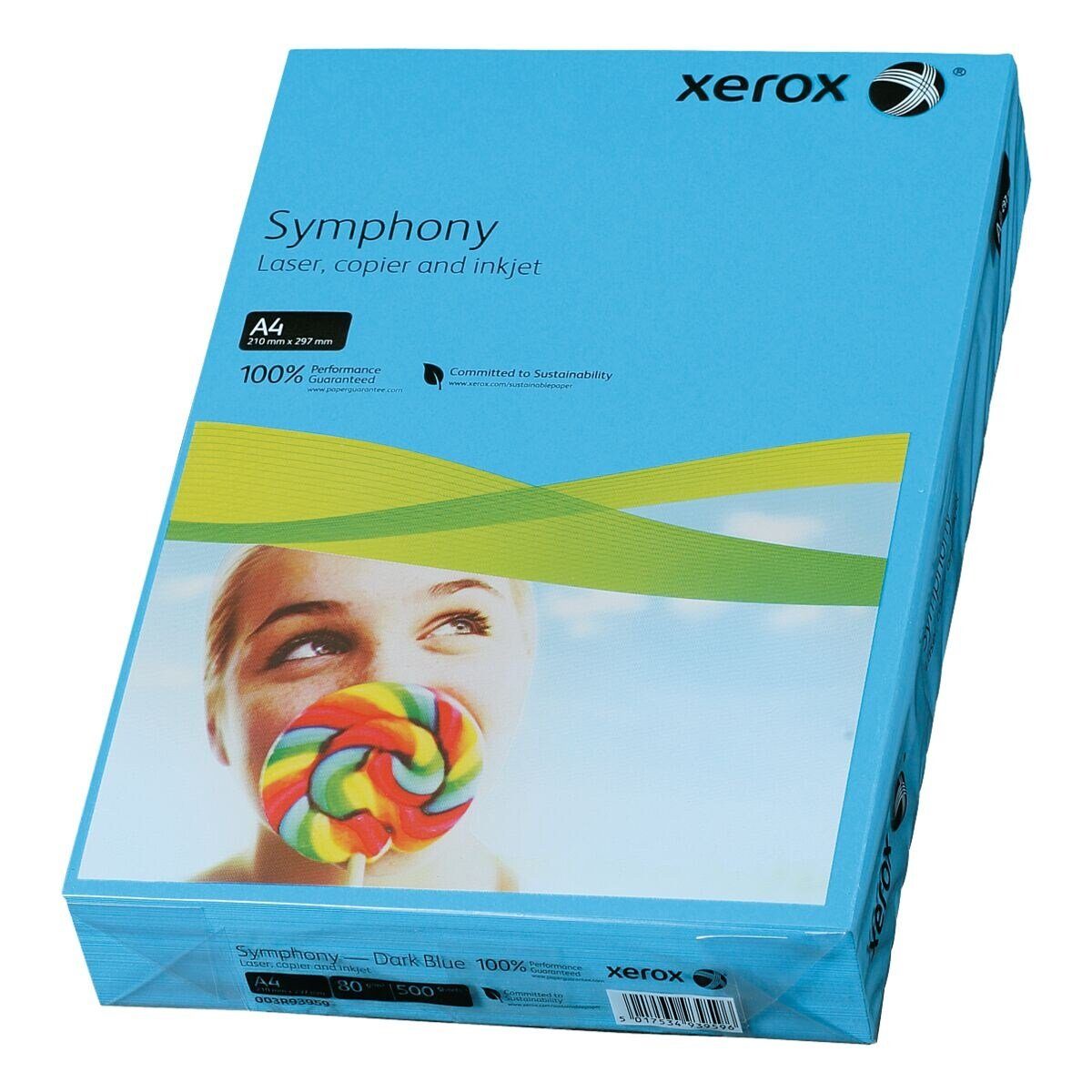 Xerox Drucker- und Kopierpapier Symphony, Blatt Format 80 dunkelblau A4, DIN Intensivfarben, 500 g/m²