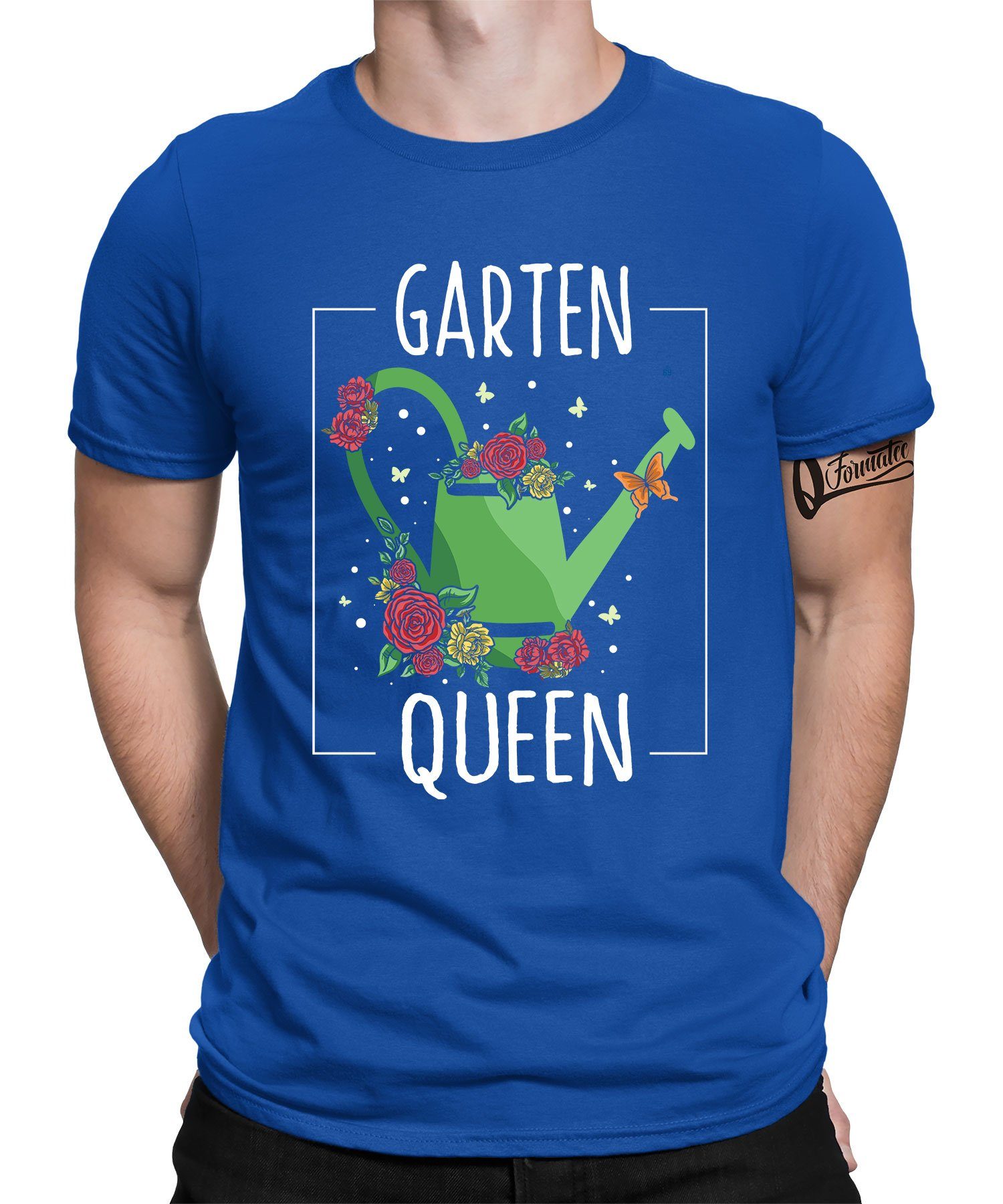 Kurzarmshirt (1-tlg) Herren Queen T-Shirt Gärtner Pflanze Quattro - Blau Garten Formatee Hobbygärtner Garten