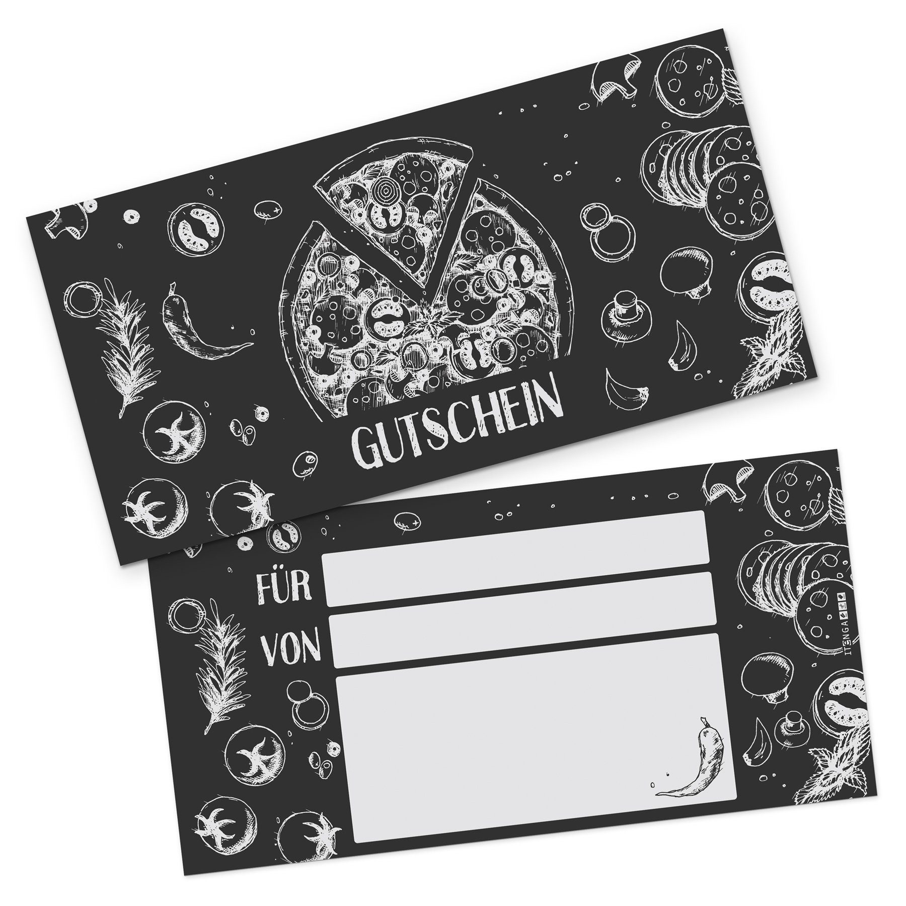 itenga Grußkarten itenga Geschenkgutschein Pizza Zeichnung (Motiv 3), Postkarte zum Ausf
