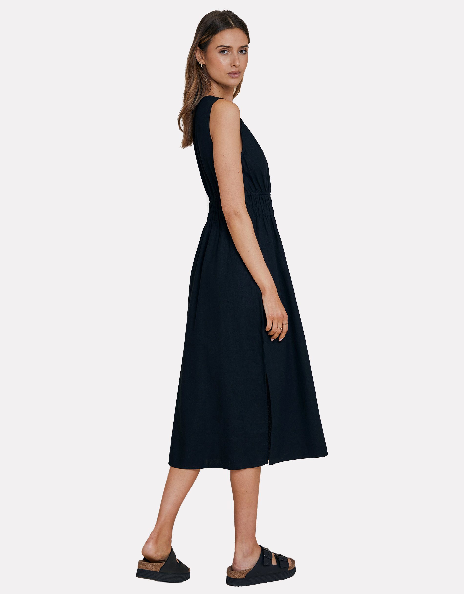Threadbare Sommerkleid THB Peppercorn - Waisted Midi Dress schwarz Linen Black