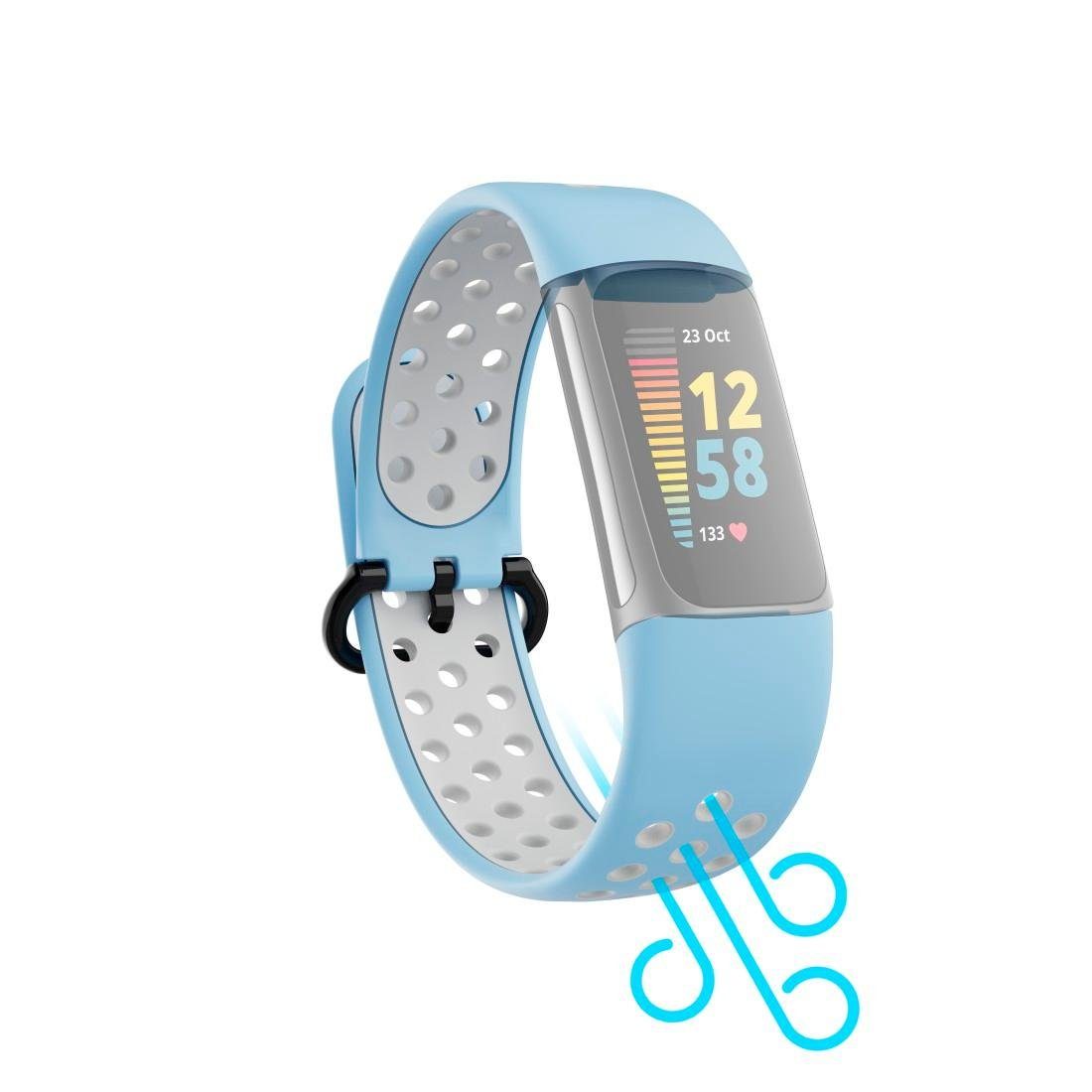 Sportarmband Fitbit Smartwatch-Armband Charge für 5, Hama hellblau Uhrenarmband atmungsaktives