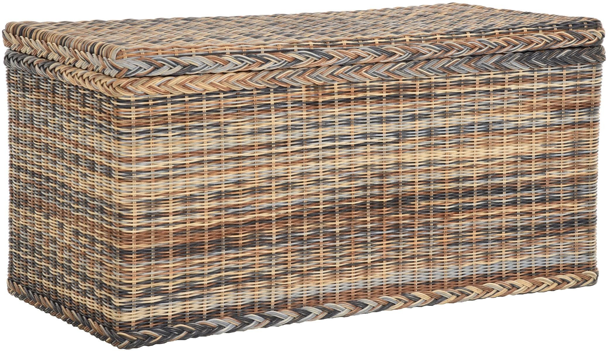 Krines Home Wäschetruhe Rattantruhe Groß Deckel Natur Rattan Truhe Aufbewahrung XL 100x50x50, Große Truhe mit viel Stauraum