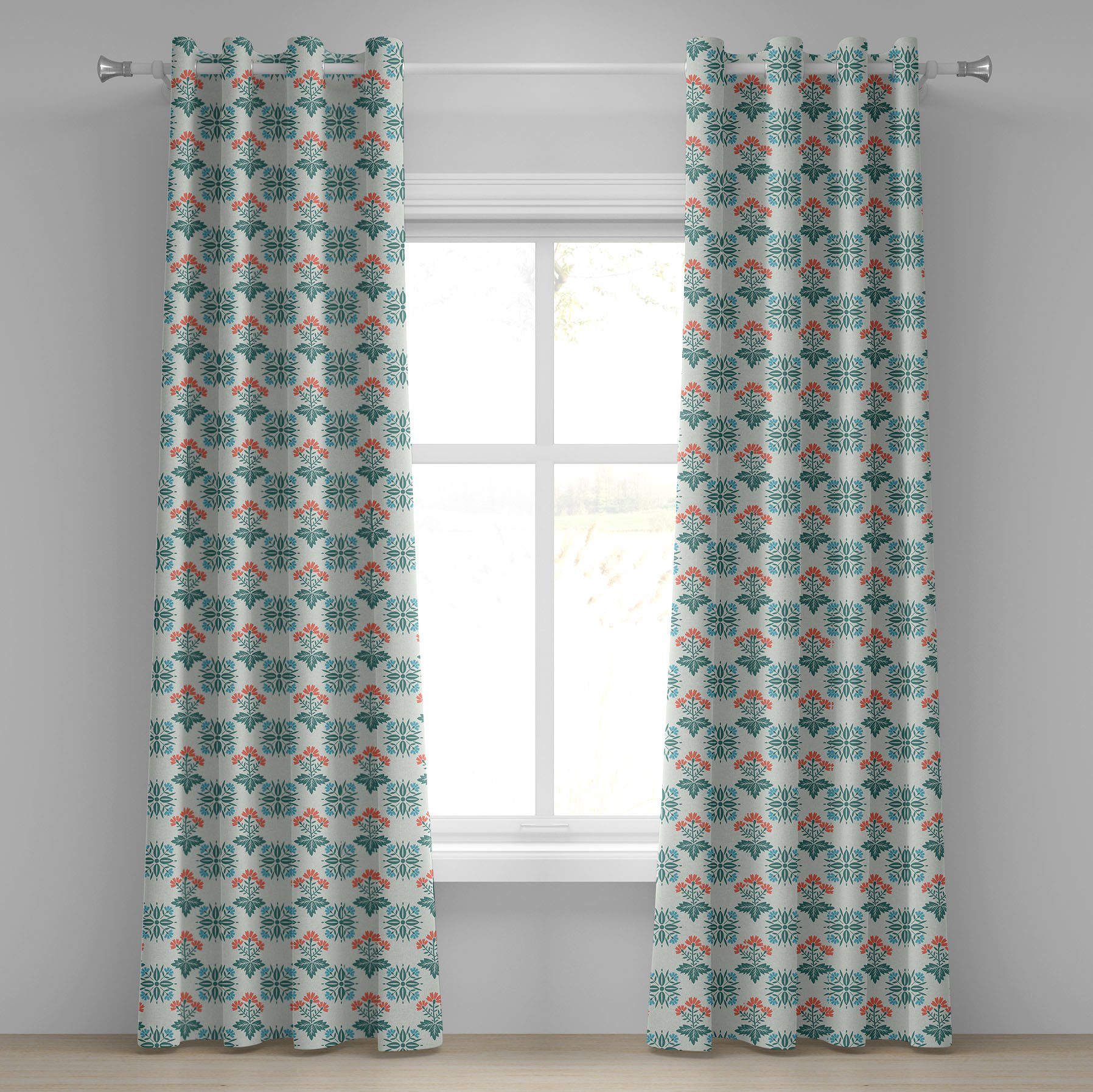 Gardine Dekorative 2-Panel-Fenstervorhänge für Schlafzimmer Wohnzimmer, Abakuhaus, Seafoam Abstract Spring Motive