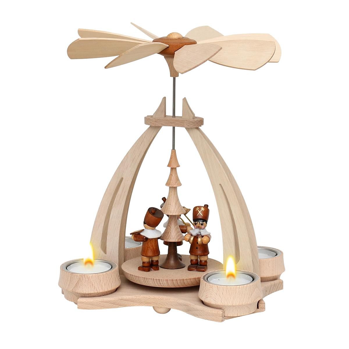 Dekohelden24 Weihnachtspyramide Pyramide aus Buchenholz mit 3 Bergleuten, ca. 24 cm