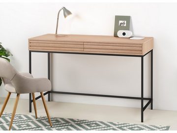 loft24 Schreibtisch Cecilie, Arbeitstisch mit 2 Schubladen, Metallgestell, Länge 120 cm