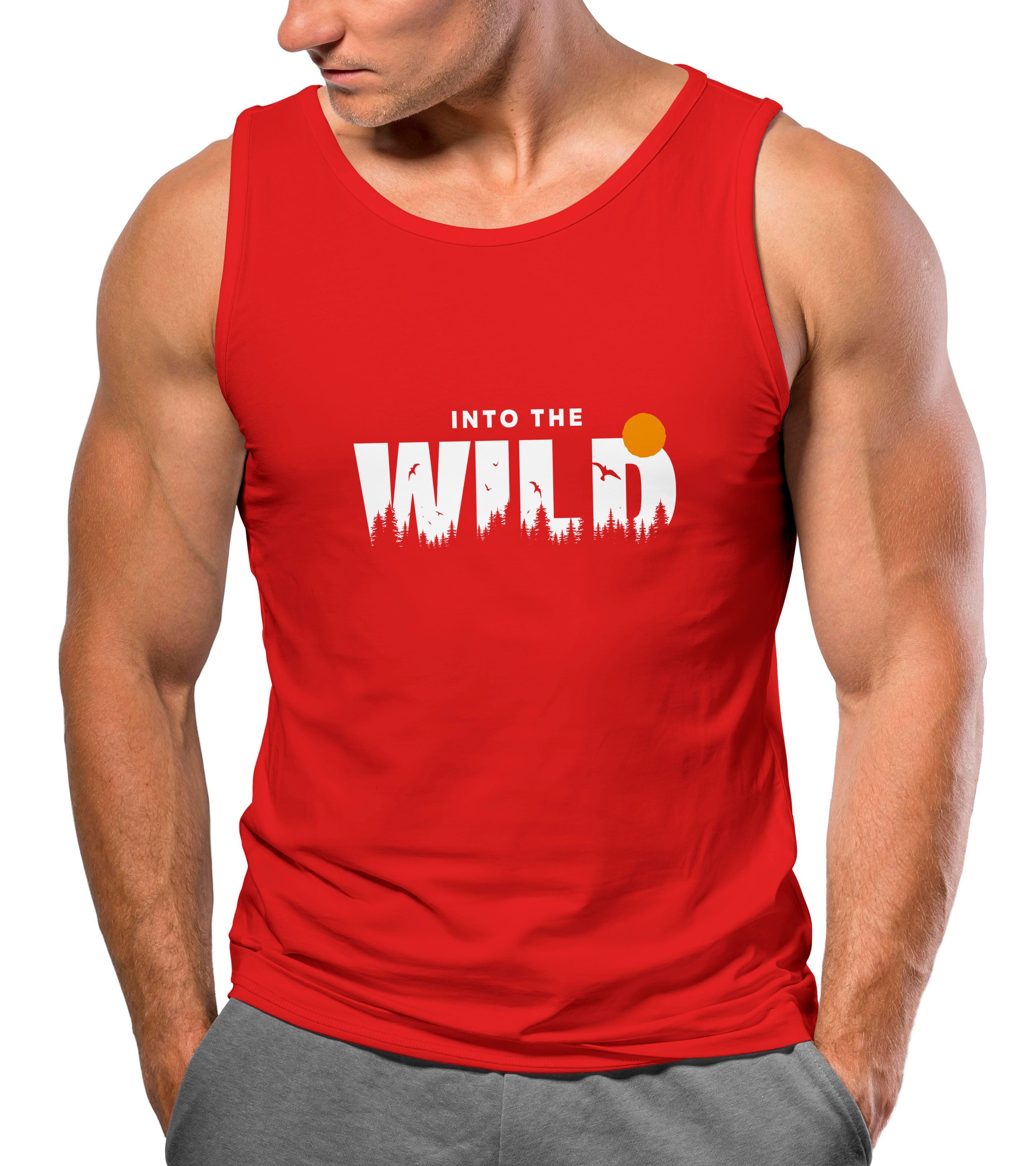Neverless Tanktop Herren Tank-Top Brustprint Bedruckt Into the Wild Schriftzug Outdoor mit Print