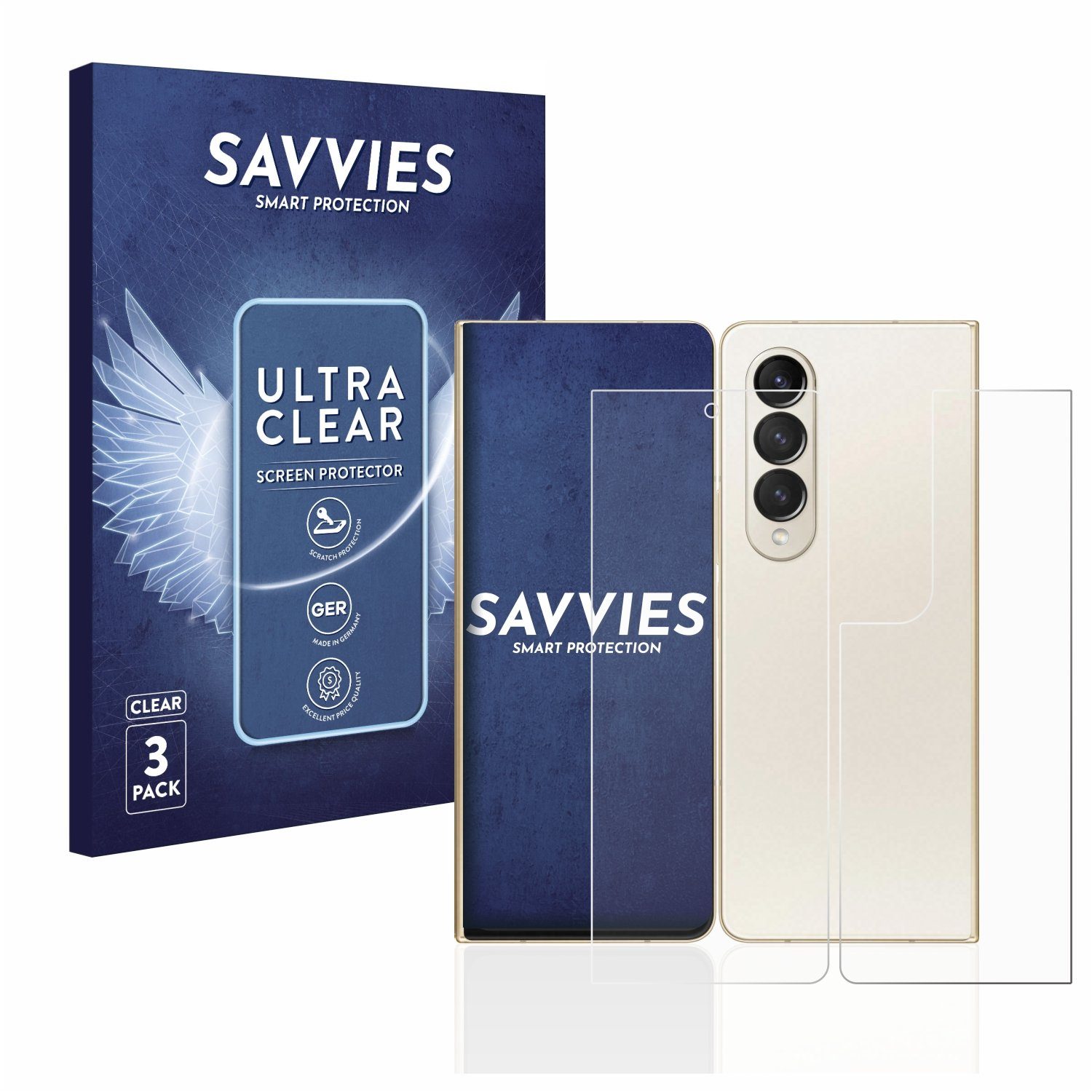 Savvies Displayschutzfolie Schutzfolie für Samsung Galaxy Z Fold 4 (Display+Rückseite), 6 Stück, Displayschutz Schutz Folie Klar Transparent