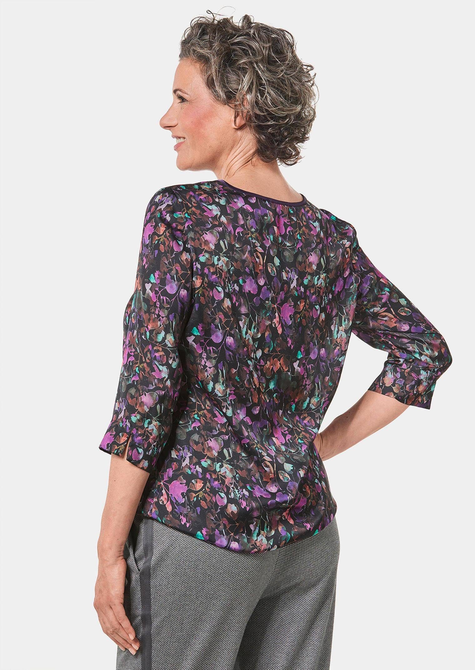 GOLDNER Druckbluse Seidige Druckbluse mit Blütendessin Blumenmuster und feiner Rundhalsausschnitt mit Paspelierung
