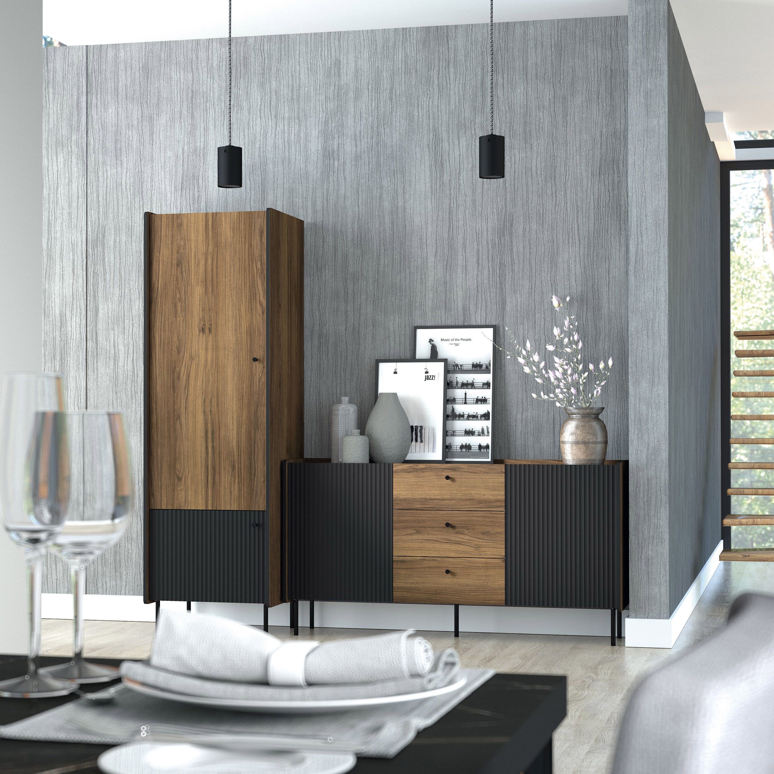 Beautysofa Drehtürenschrank PIANO 2-türig (im modernen Stil, mit 5 Einlegeböden) Breite: 59 cm