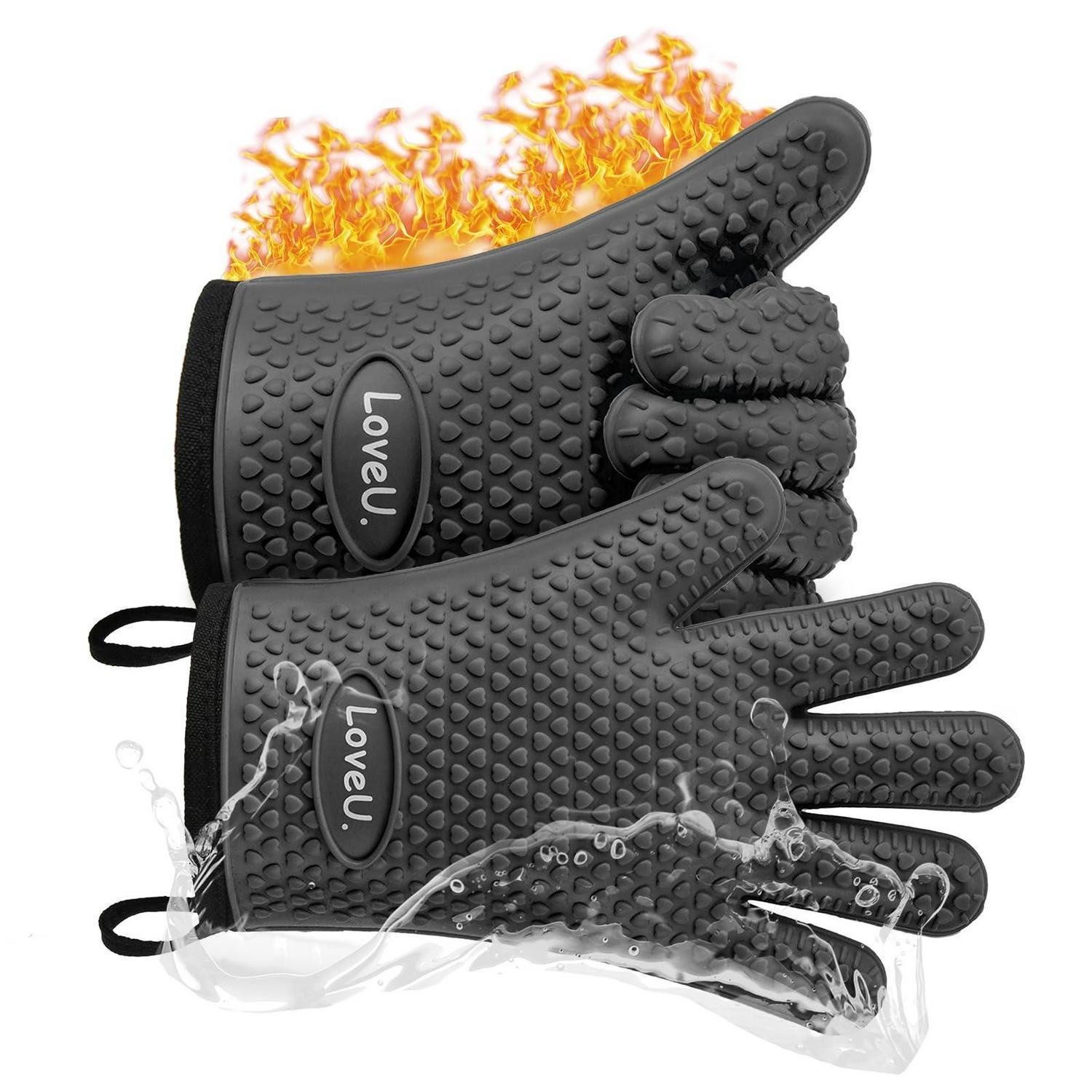 LuxusKollektion Grillhandschuhe Grillhandschuhe Silikon/Baumwolle Schwarz