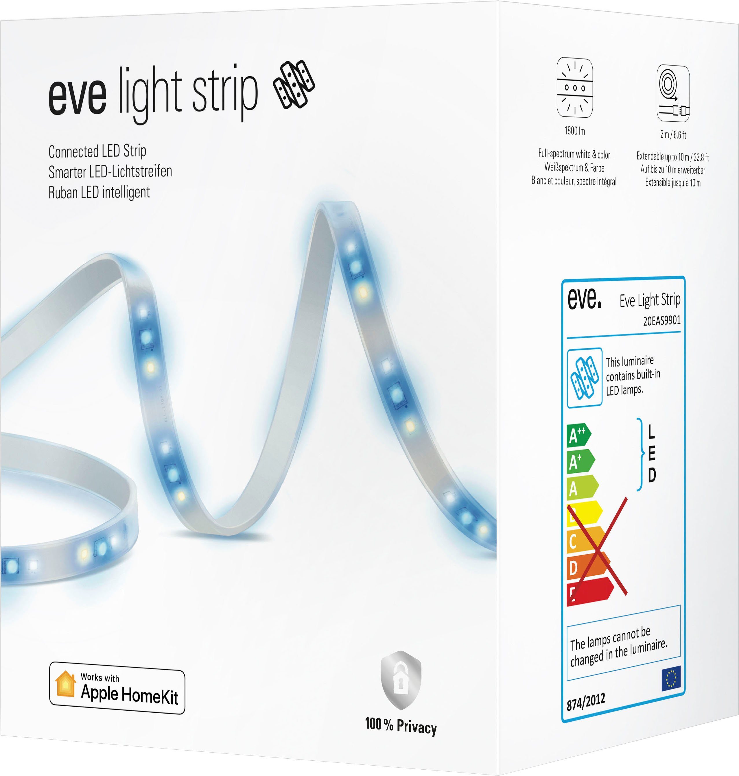 LED Strip, Lichtleiste fest integriert, erweiterbar, Light EVE Dimmer, Farbwechsler Farbwechsel, LED