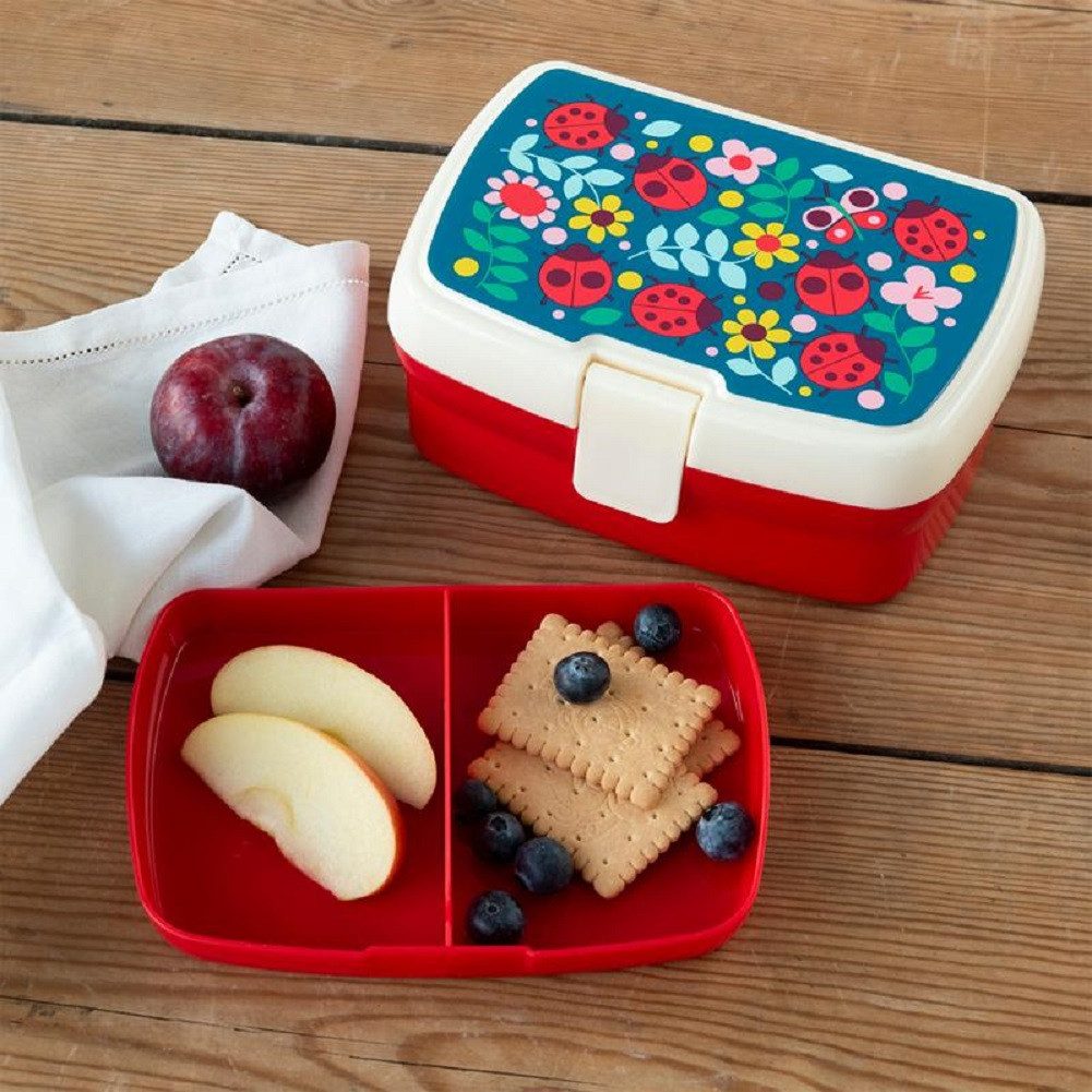 Rex London Lunchbox mit herausnehmbaren Fach Ladybird, Kunststoff, BPA-frei, (mit Clipverschluss, 2-tlg., ca. 17 x 13 x 7,5 cm), Marienkäfer-Motiv, Snack Obst Behälter Dose Box
