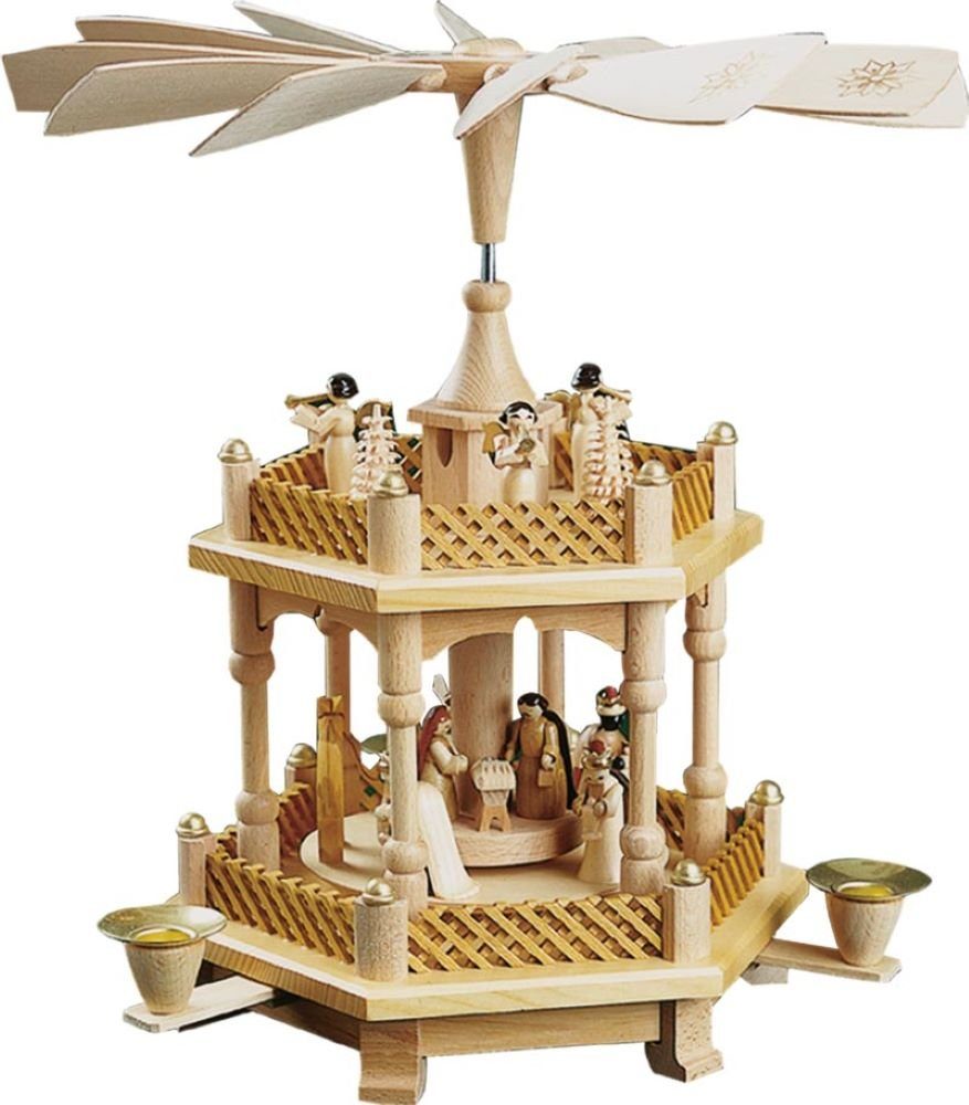 Richard Glaesser Weihnachtspyramide Christi Geburt natur 1-stöckig, 33 cm, #01671, Handwerkskunstz aus dem Erzgebirge