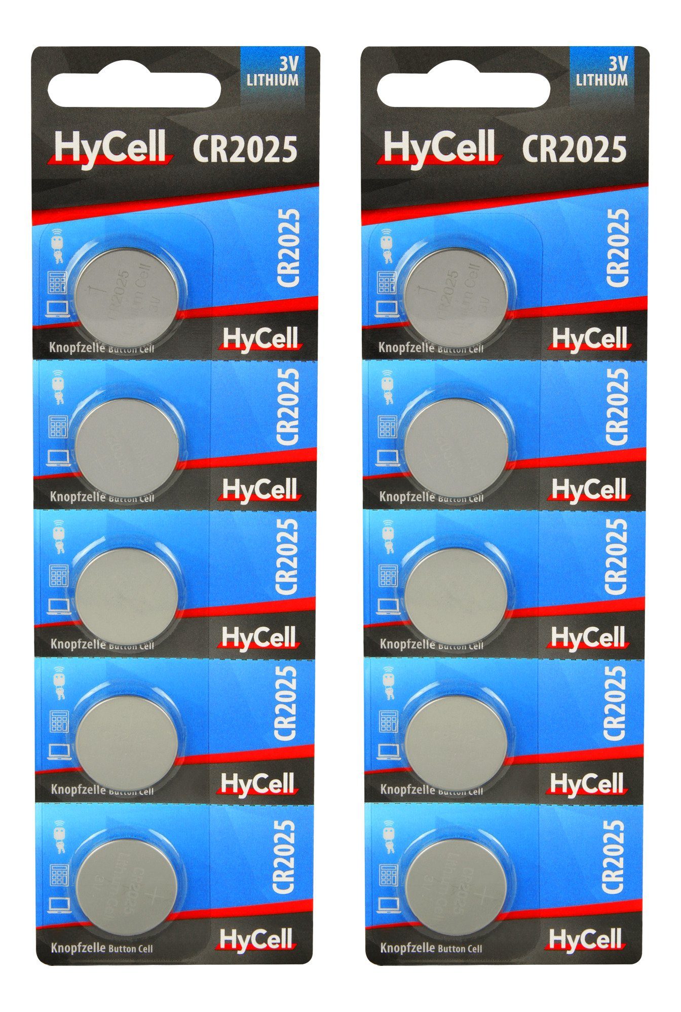 Pack 10er CR2025 Lithium - - Knopfbatterien HyCell 3V Knopfzellen 10 Knopfzelle Stück