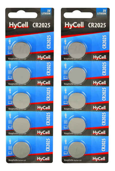HyCell 10er Pack Lithium Knopfzellen CR2025 3V - Knopfbatterien - 10 Stück Knopfzelle