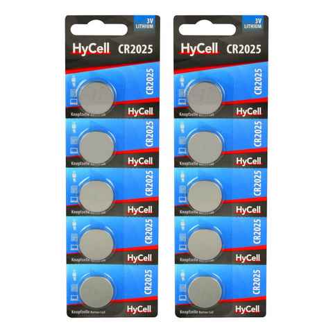 HyCell 10er Pack Lithium Knopfzellen CR2025 3V - Knopfbatterien - 10 Stück Knopfzelle