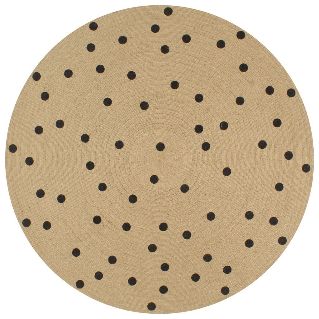 vidaXL Teppich Teppich Handgefertigt Jute mit Punktmuster 90 cm, Runde