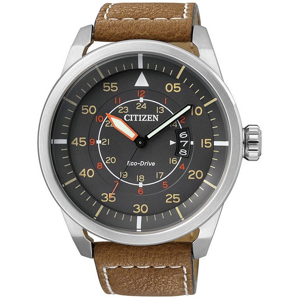 Citizen Solaruhr, Herren Analog Quarz Uhr mit Leder Armband AW1360-12H