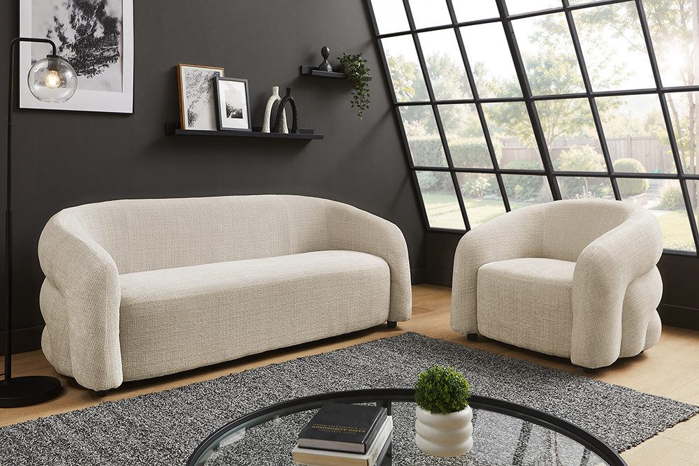 riess-ambiente 3-Sitzer VOGUE 200cm beige – Sofa, Chenille Cremona, Schaumstoff, modern, Einzelartikel 1 Teile, gepolsterte Stoff-Couch mit 3 Sitzplätzen – ideal fürs Wohnzimmer