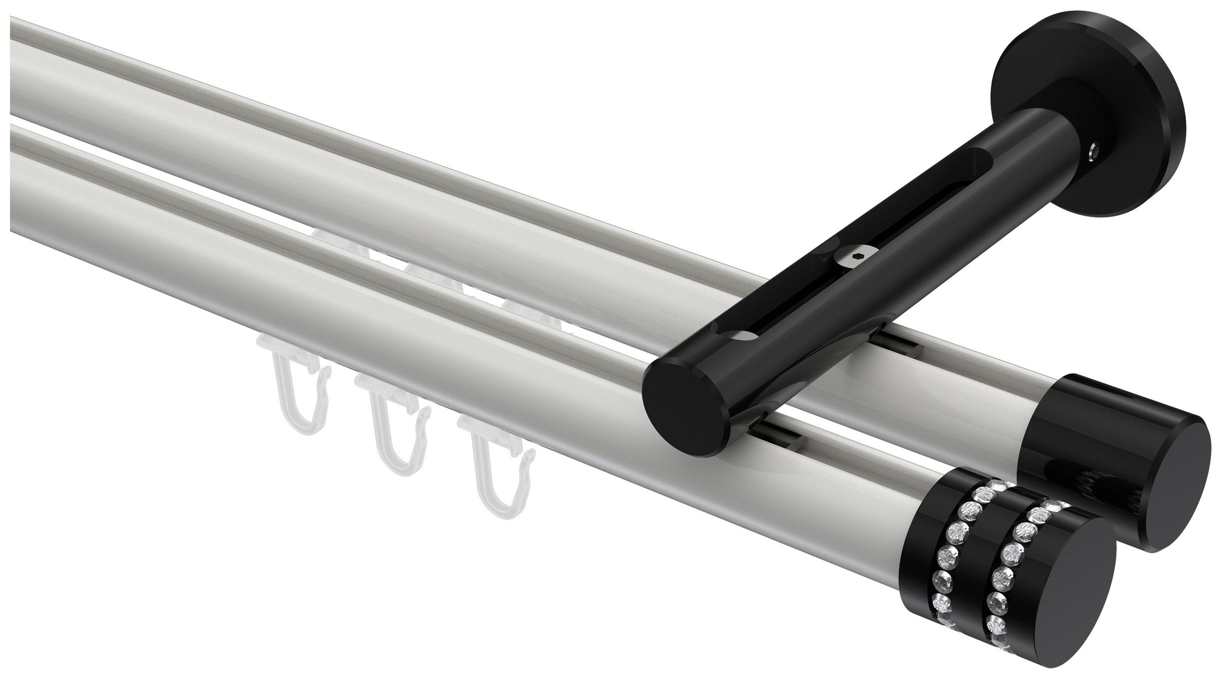 INTERDECO Innenlaufschiene Siteno Estana, Ø 20 mm, 2-läufig, Fixmaß, kürzbar, Wandmontage, Aluminium, Weiß / Schwarz / Bicolor