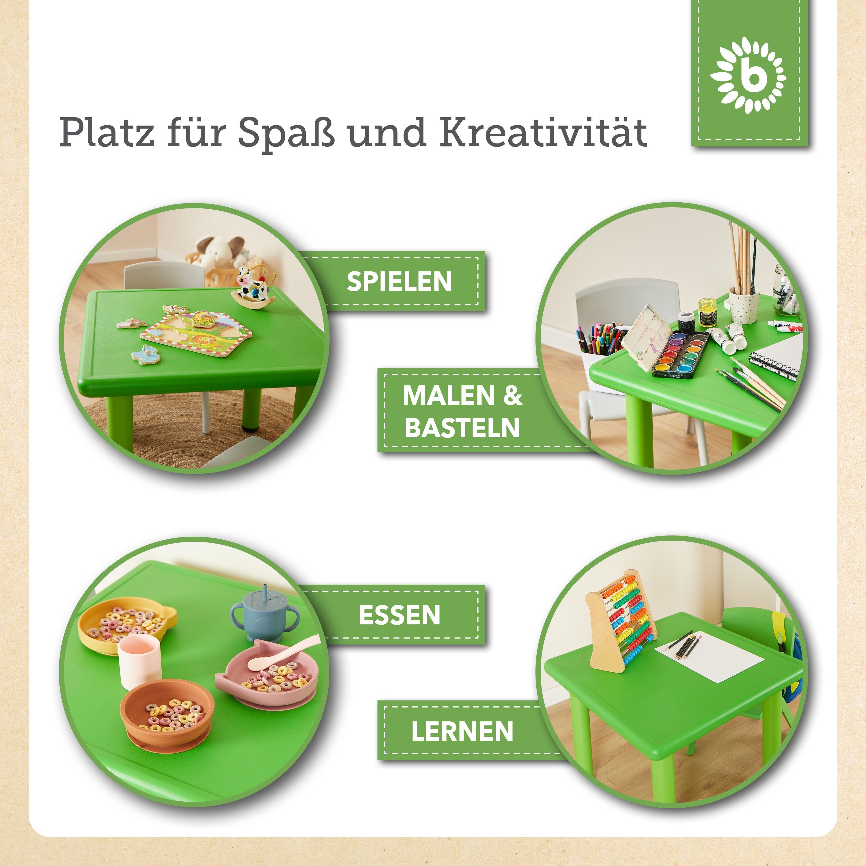 BIECO Kindertisch Bieco Kindertisch 1-8 Jahre 62x62 cm Spieltisch höhenverstellbar