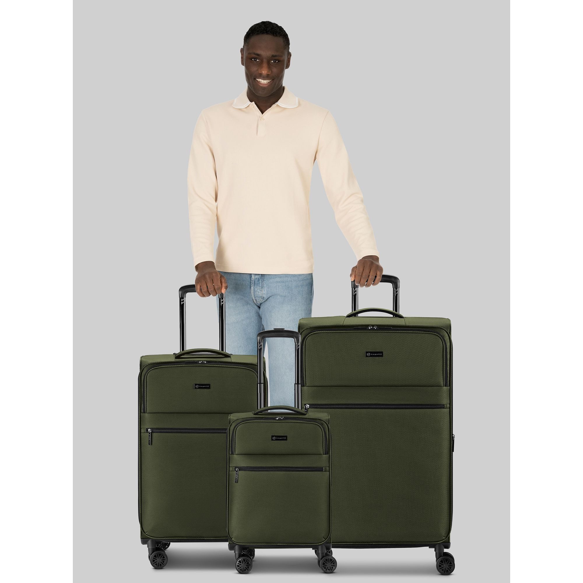 bugatti Trolleyset Valencia Soft, 4 Rollen, (3-teilig, 3 tlg), Polyester