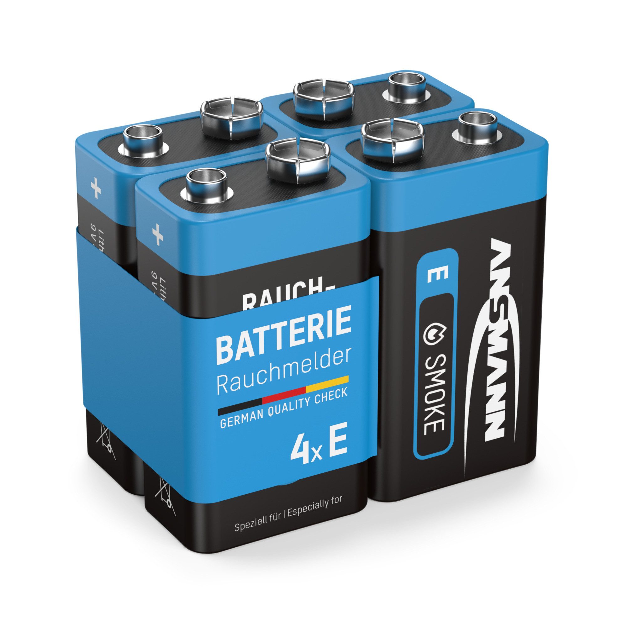 ANSMANN AG Rauchmelder Extrem Lithium Batterie 9V E-Block, 4 Stück Batterie