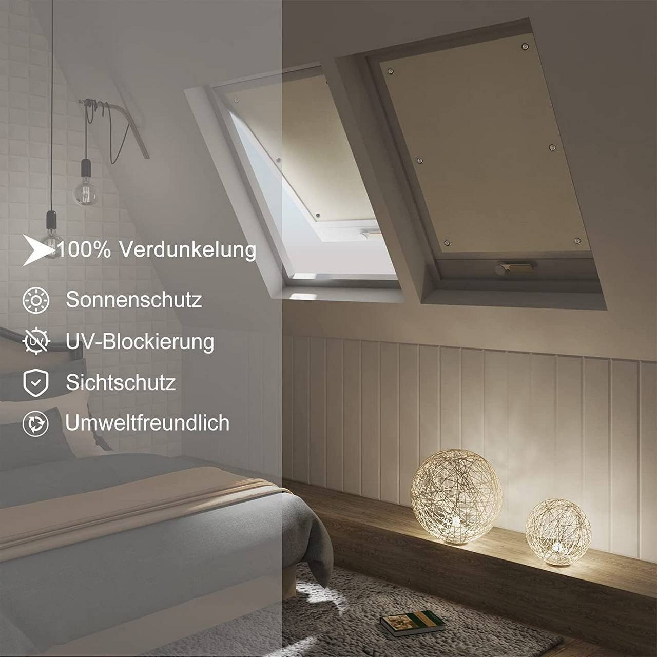 Dachfensterrollo, Woltu, 1x Thermorollo Dachfenster ohne Bohren, mit Saugnapf