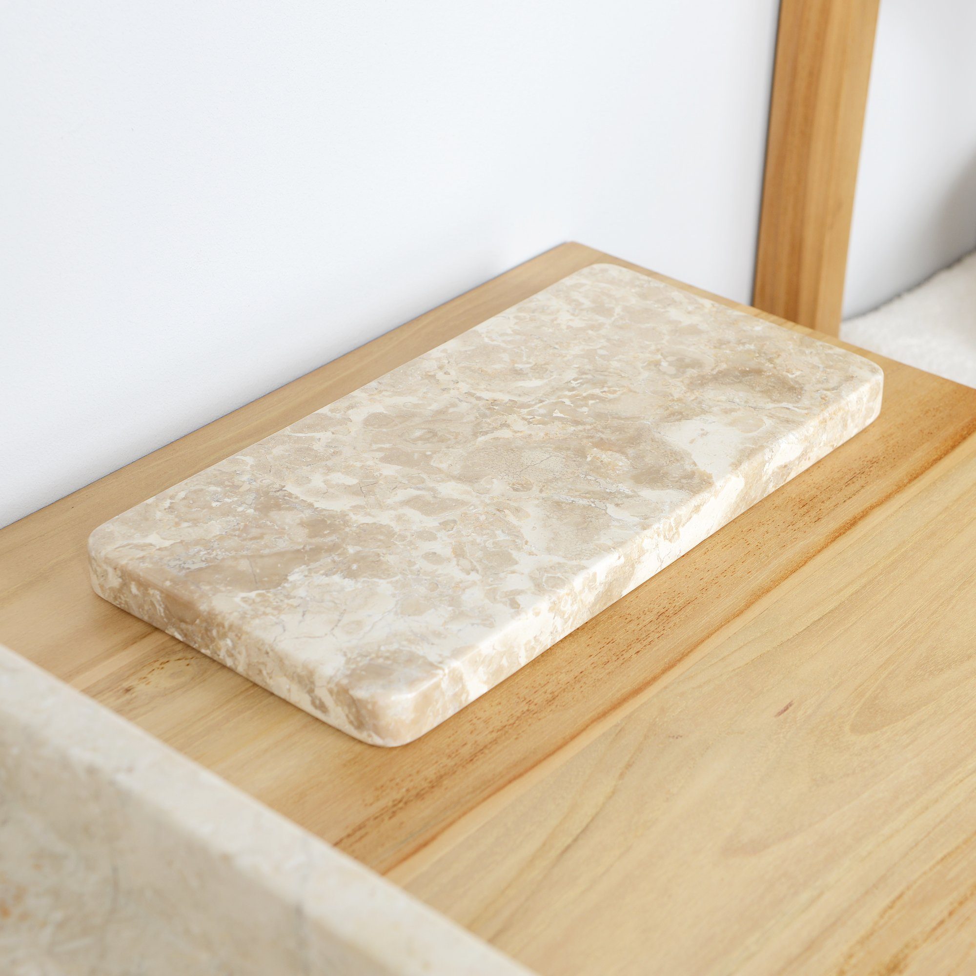 wohnfreuden Dekoschüssel Marmor Tablett 30 cm creme rechteckig flach, 32993