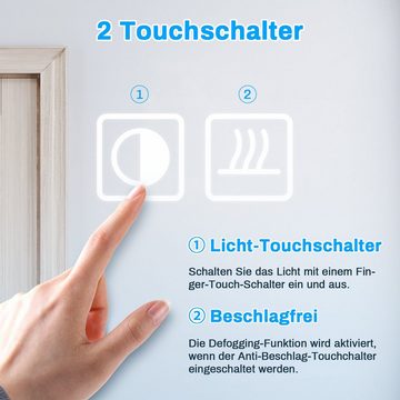 SONNI Badezimmerspiegelschrank Spiegelschrank 60x70x13cm Edelstahl mit LED-Beleuchtung Bad IP44 Touch-Schalter, Wasserdichte Rasiersteckdose mit Kappe, Beschlagfrei