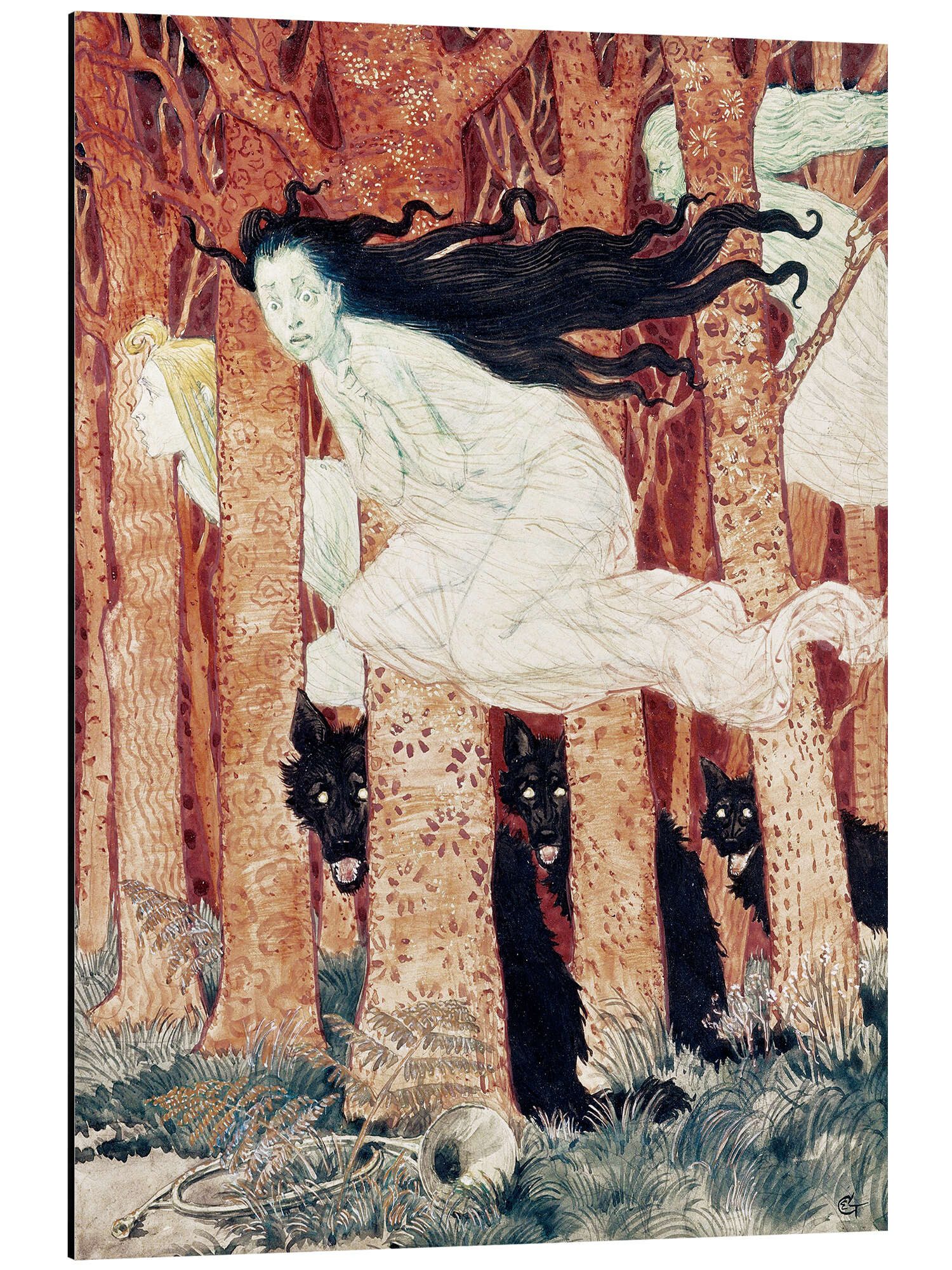 Posterlounge Alu-Dibond-Druck Eugène Grasset, Drei Frauen und drei Wölfe, Malerei