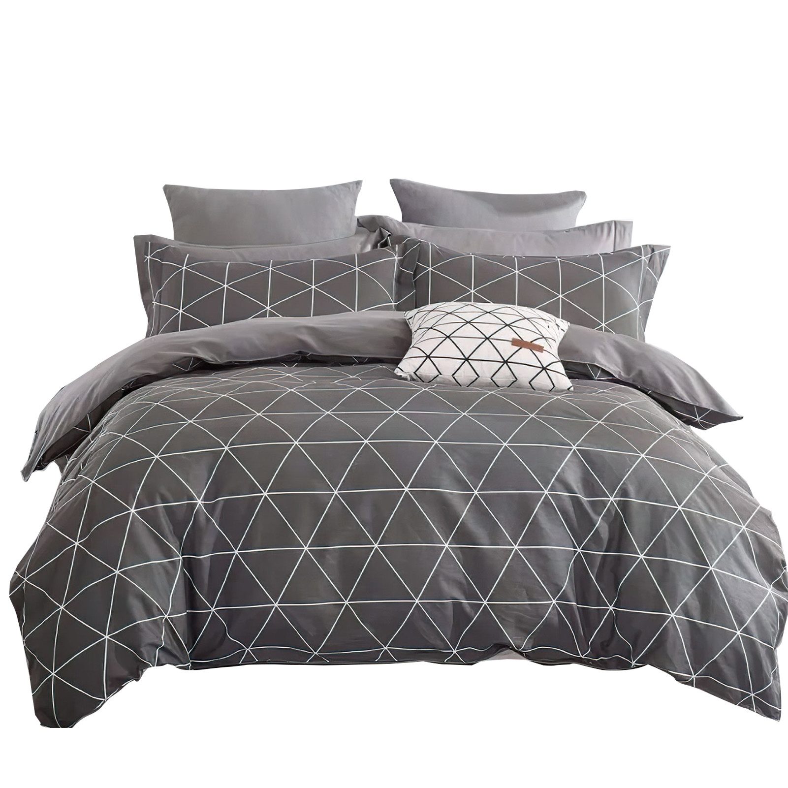 KEAYOO Постельное белье Geometrisches Muster Постельное белье, 4 teilig, Grau Постельное белье Baumwolle Mit Reißverschluss