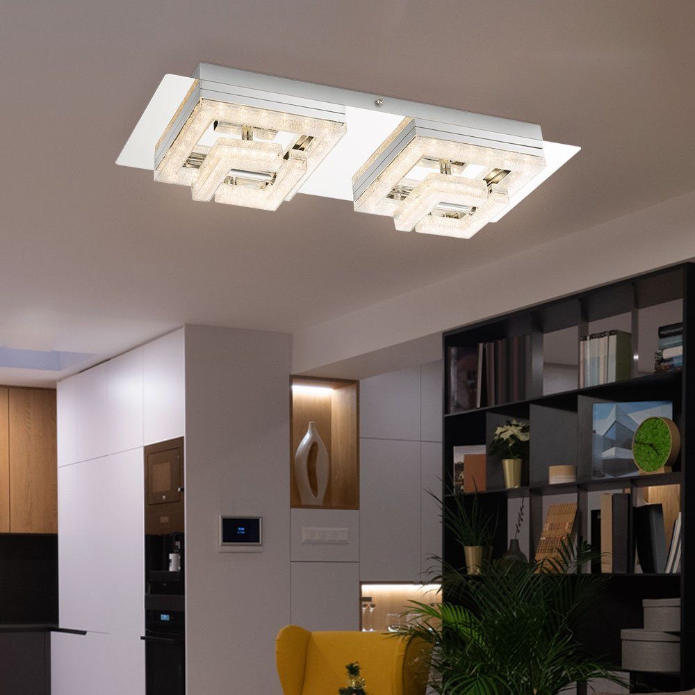 Deckenlampe verbaut, Globo LED-Leuchtmittel schwenkbar Warmweiß, fest Chrom Kristalle Deckenleuchte, LED LED Deckenleuchte Wohnzimmer