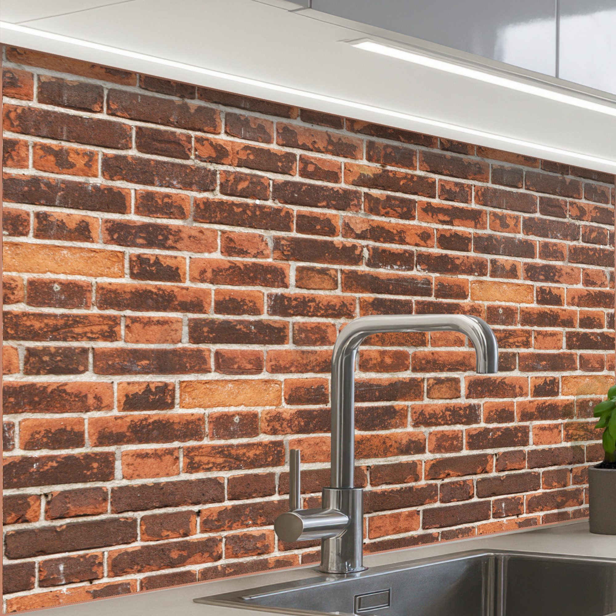 KitchenYeah Küchenrückwand Muster selbstklebend (keine Folie) Ziegel - Alt - Mauer - Verfärbung, (1-tlg), Spritzschutz, Küche, Rückwand, Küchenwand, Küchenfront, 30x20 cm