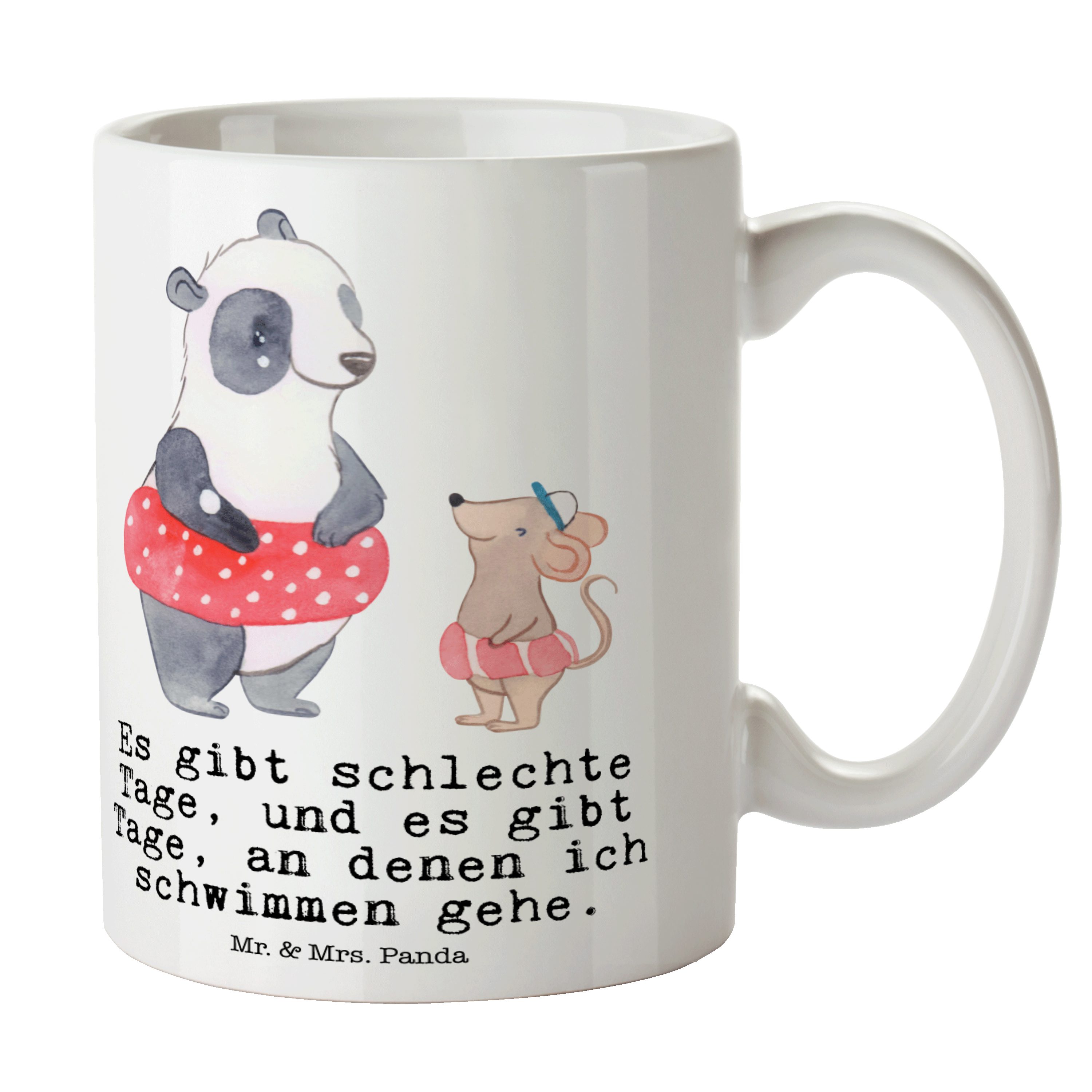Mr. & Mrs. Panda Tasse Otter Schwimmen Tage - Weiß - Geschenk, Tasse, Sportart, Schwimmkurs, Keramik