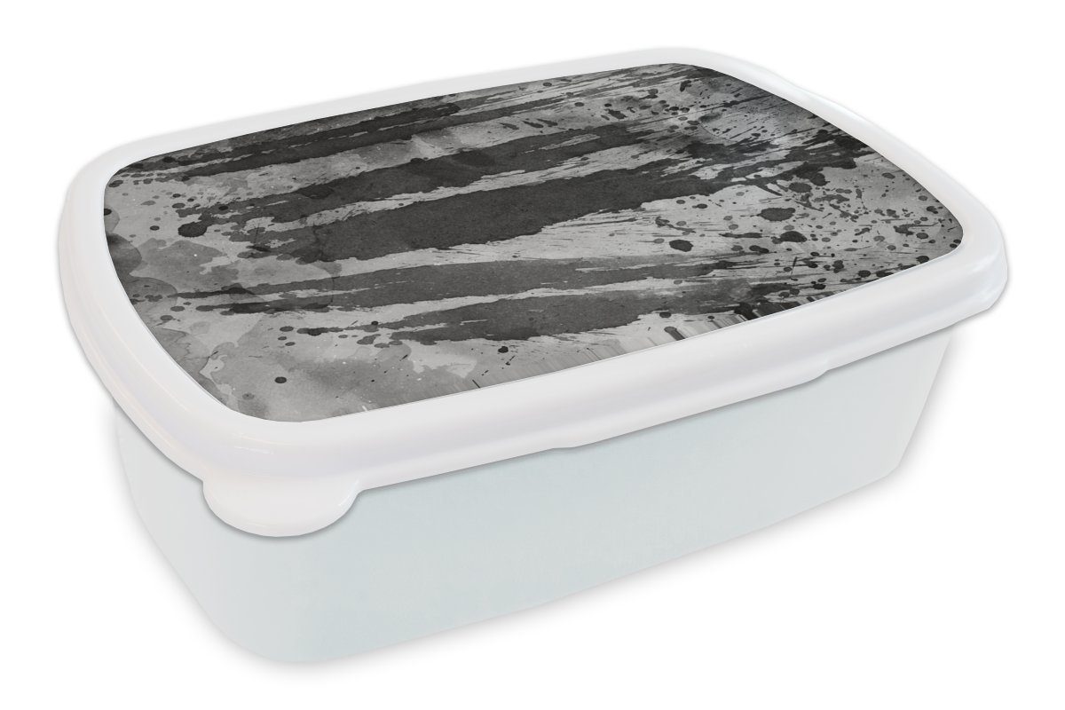 MuchoWow Lunchbox Aquarell - Grau - Schwarz - Linie, Kunststoff, (2-tlg), Brotbox für Kinder und Erwachsene, Brotdose, für Jungs und Mädchen weiß