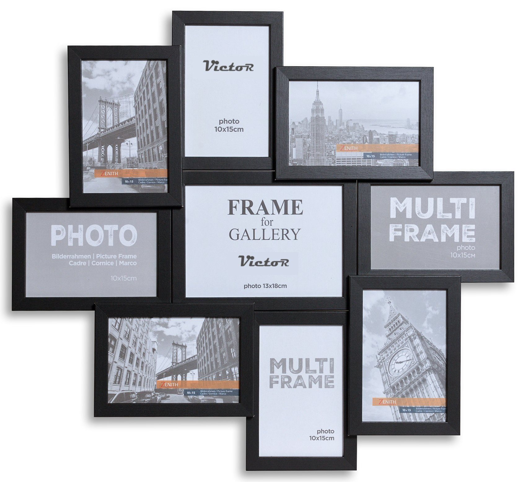 Victor (Zenith) Bilderrahmen Collage Galerierahmen, für 9 Bilder, 8 x 10x15cm, 1 x 13x18cm, in schwarz, Wanddeko