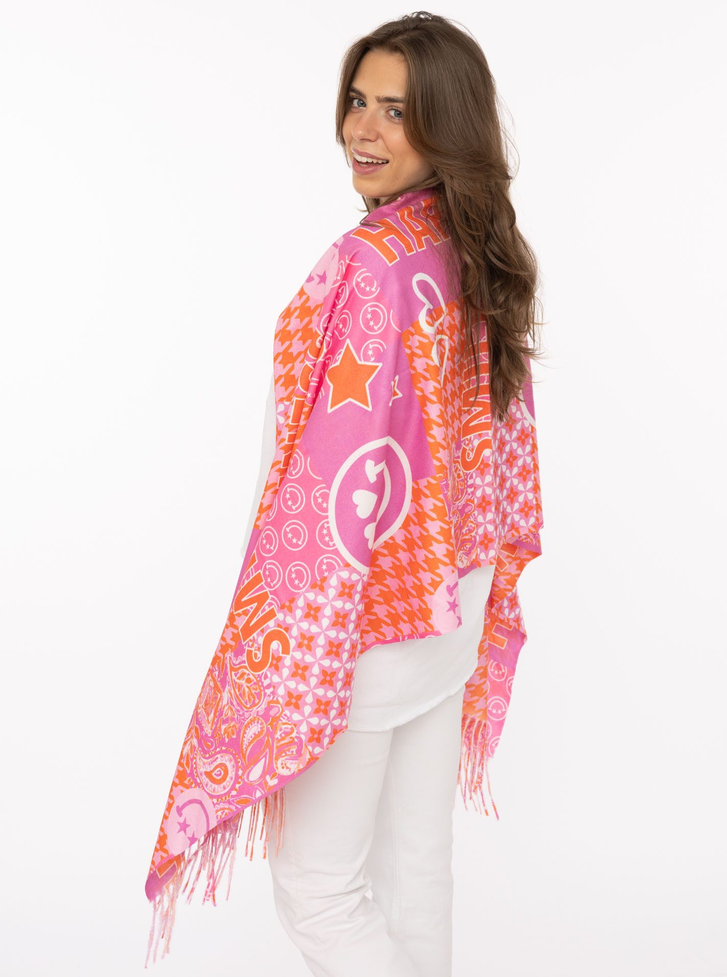 Zwillingsherz Schal "Printclash Smile", mit Fransen, Mustermix und Schriftzug
